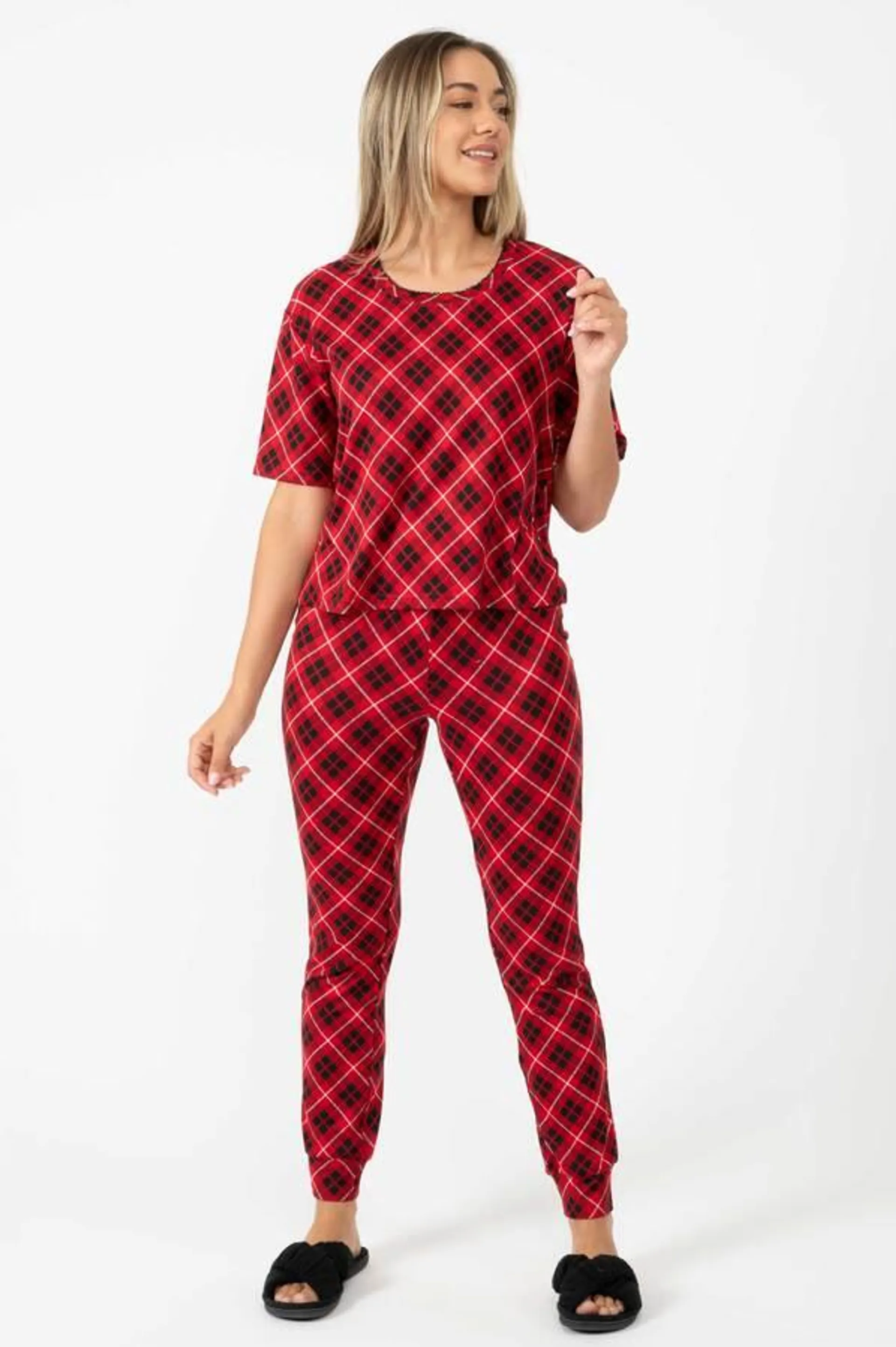 Ultra soft hacci knit PJ set - Festive red plaid