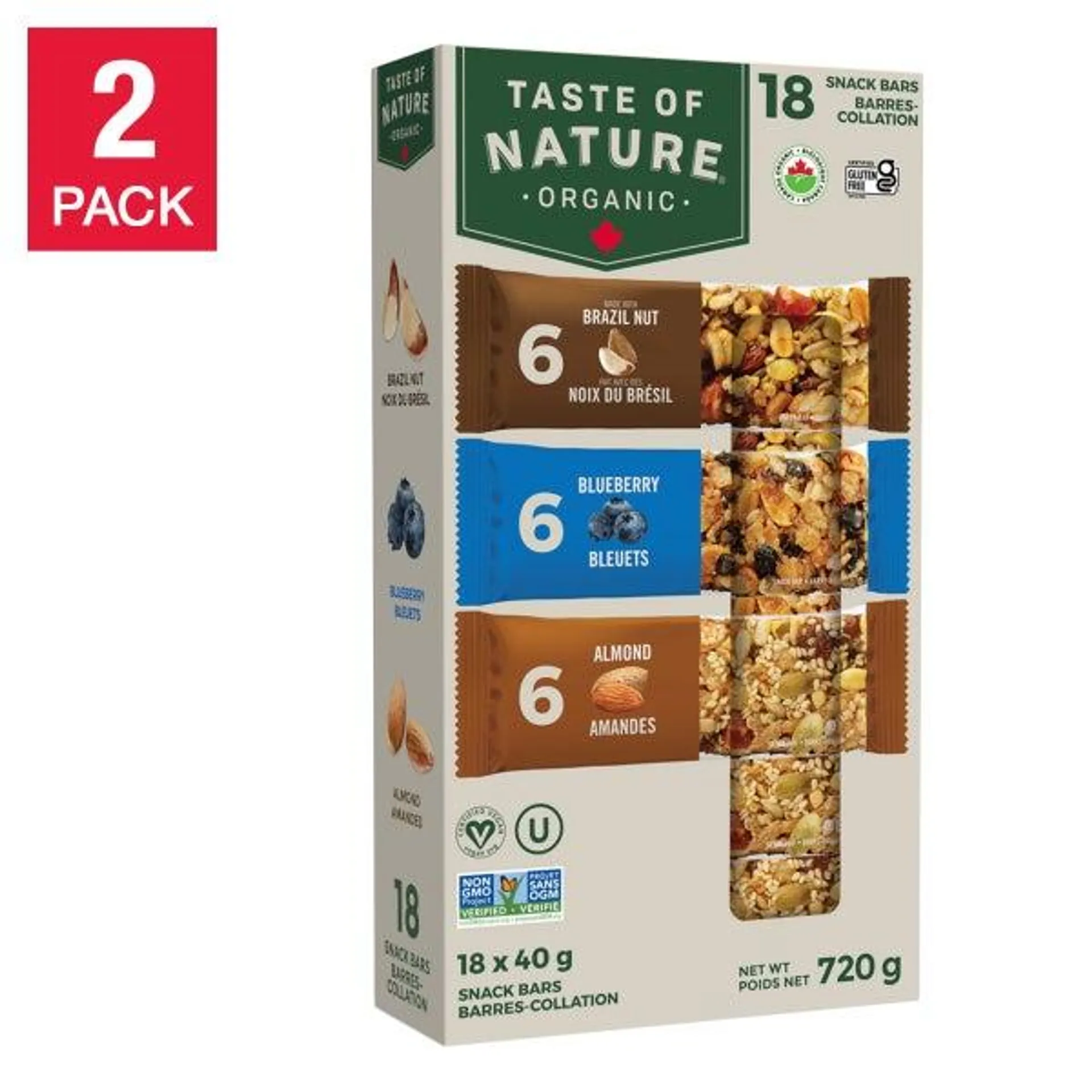 Taste of Nature Organic Snack Bars, Variety Pack, 36 × 40 g