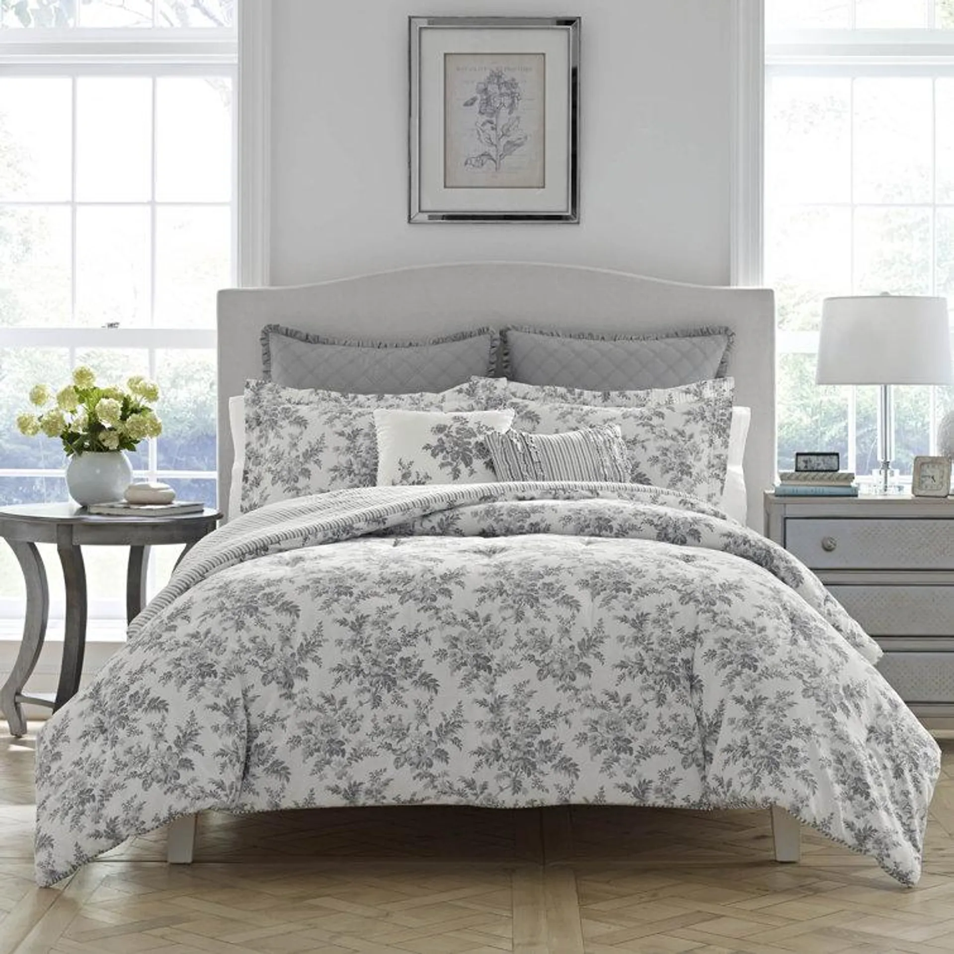 Annalise Floral 100% Cotton Bonus Comforter Set includes Shams and Decorative Pillows