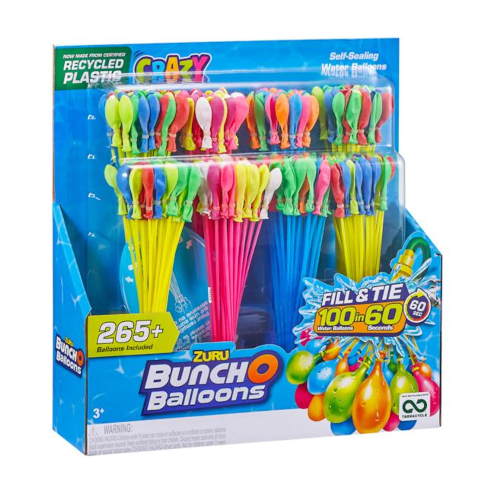 ZURU Bunch O Balloons Fill & Tie Self-Sealing Water Balloons, Outdoor Play, Age 3+, 265-Pk