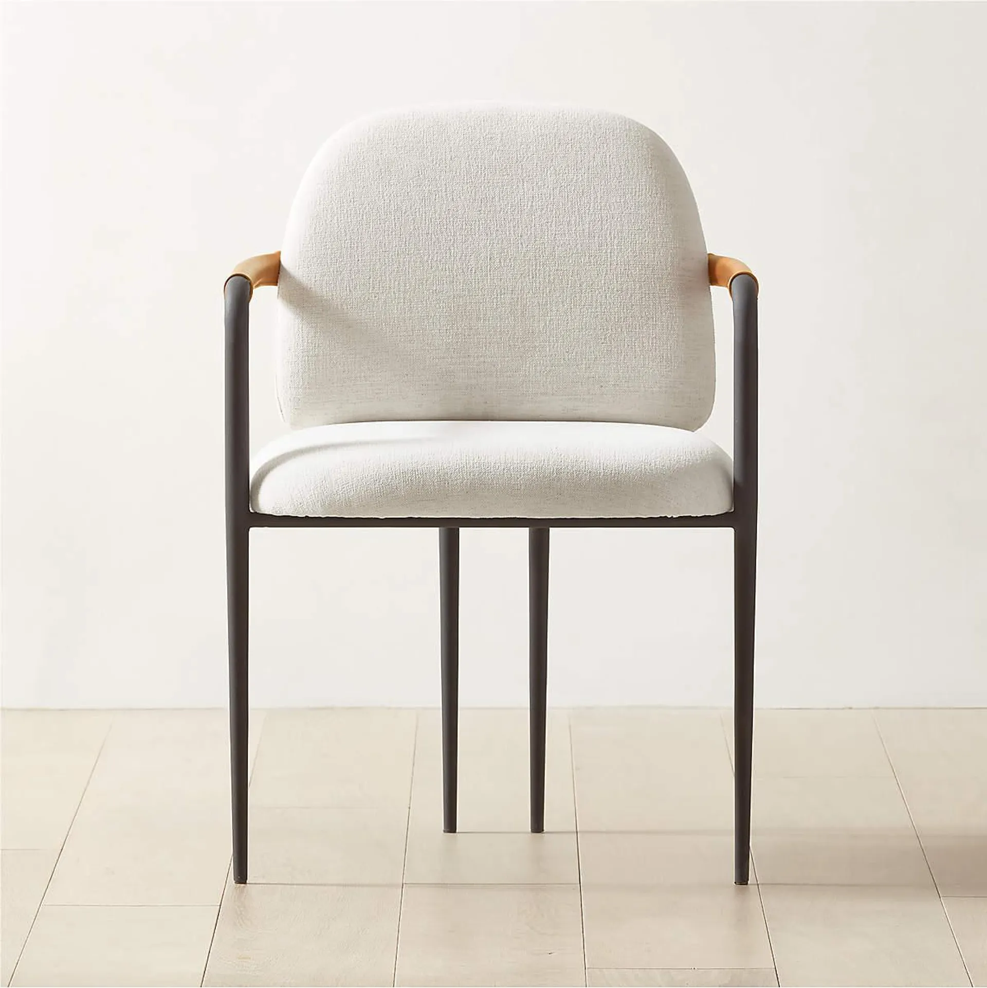 Avont Upholstered White Performance Fabric Metal Dining Armchair