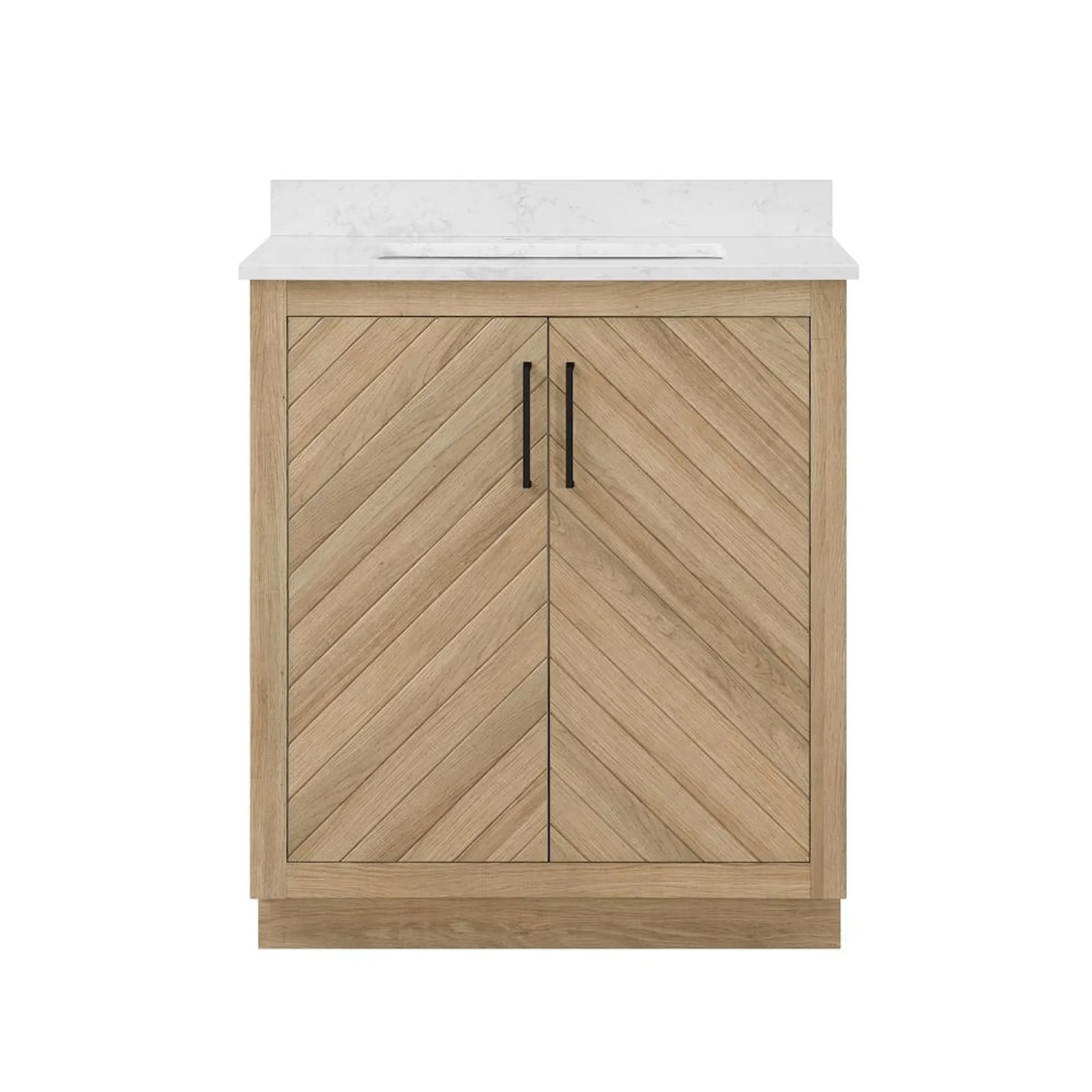 Huckleberry 30-inch Bath Vanity in Weathered Tan with White Engineered MarbleTop