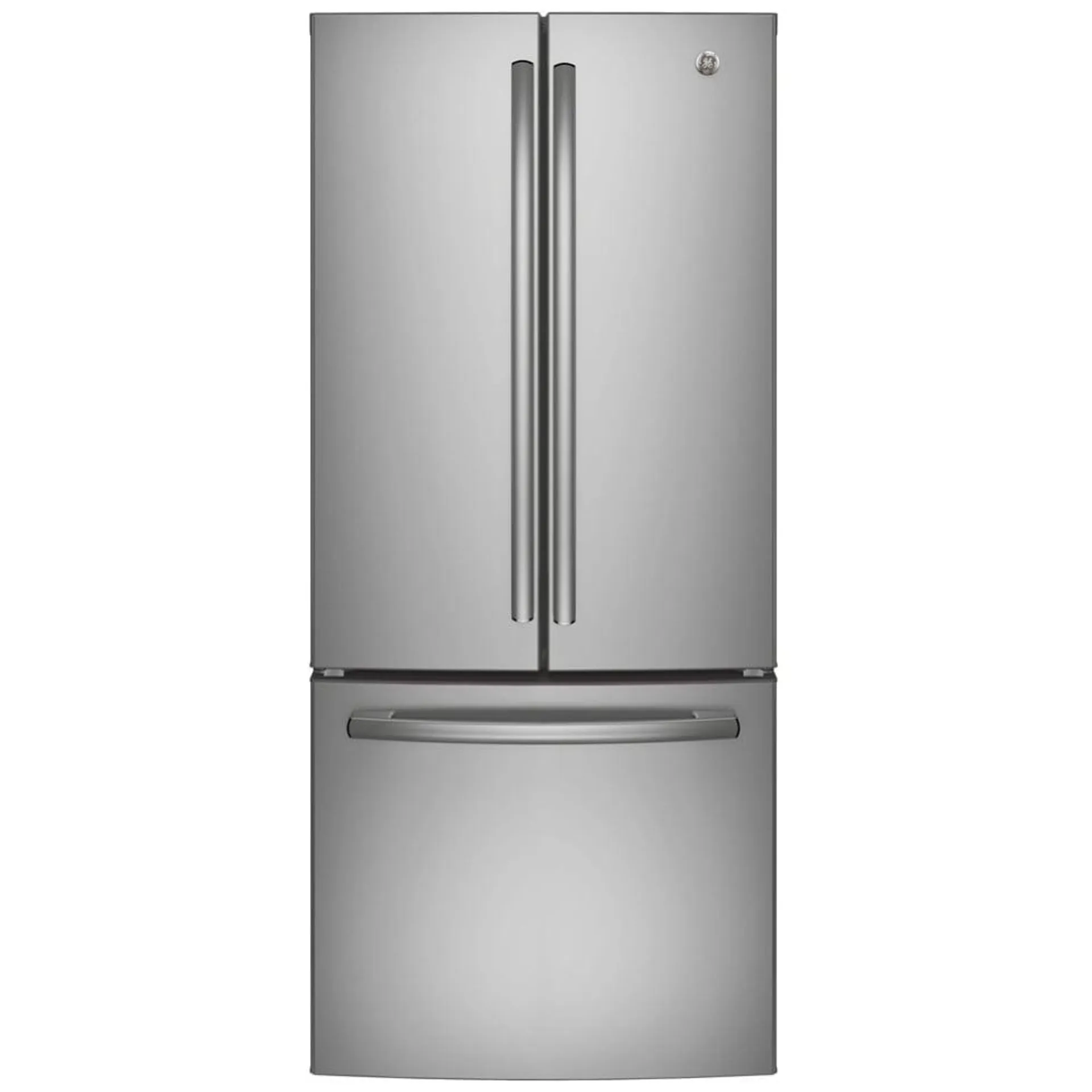 GE GNE21DYRKFS French Door Refrigerator, 30 inch Width, ENERGY STAR Certified, 20.8 cu. ft. Capacity, Stainless Steel colour Glass Shelves, NeverClean Condenser, Frost Guard