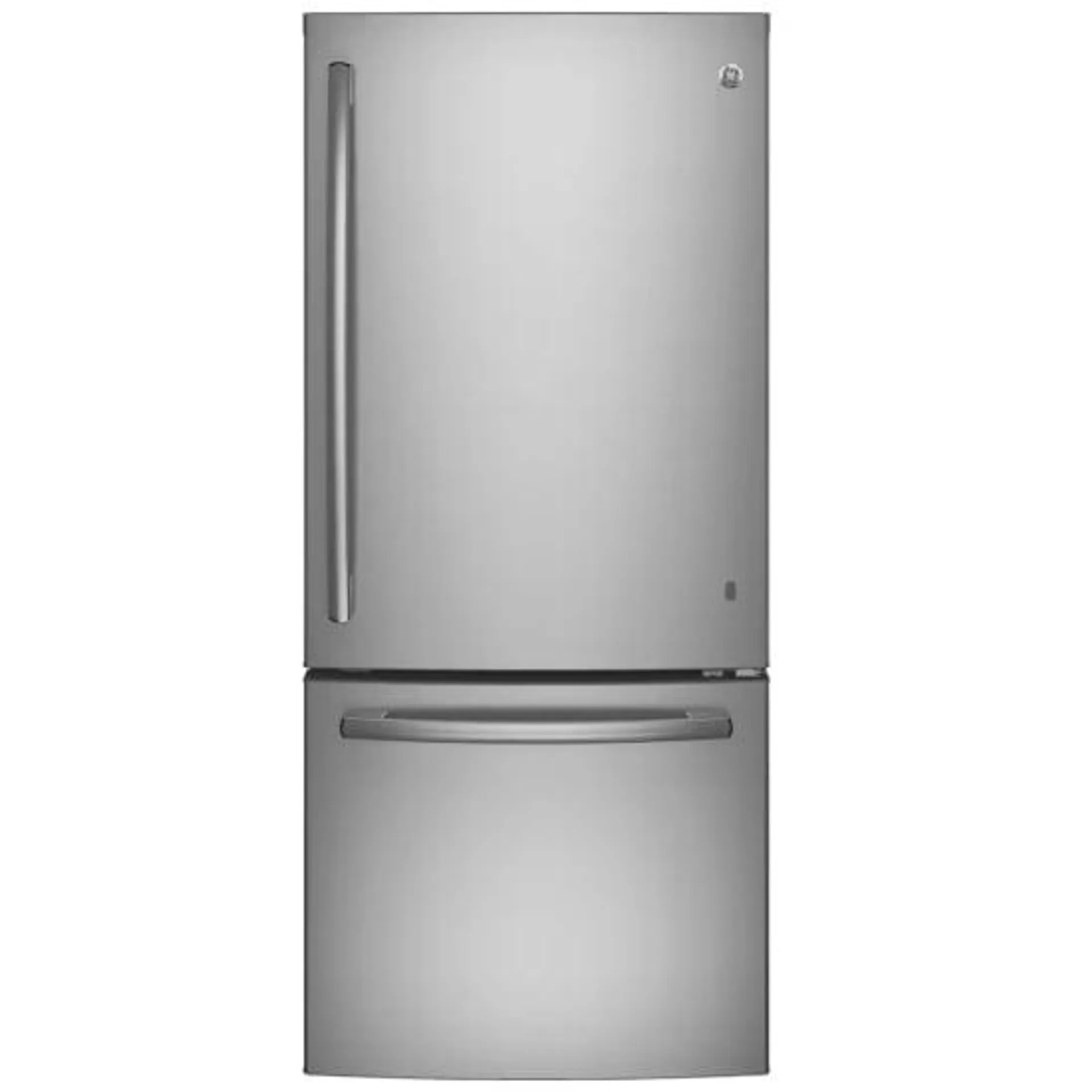 GE GDE21DYRKFS Bottom Freezer Refrigerator, 30 inch Width, ENERGY STAR Certified, 21.0 cu. ft. Capacity, Stainless Steel colour Glass Shelves, Multi-Shelf Air Management Tower, Frost Guard