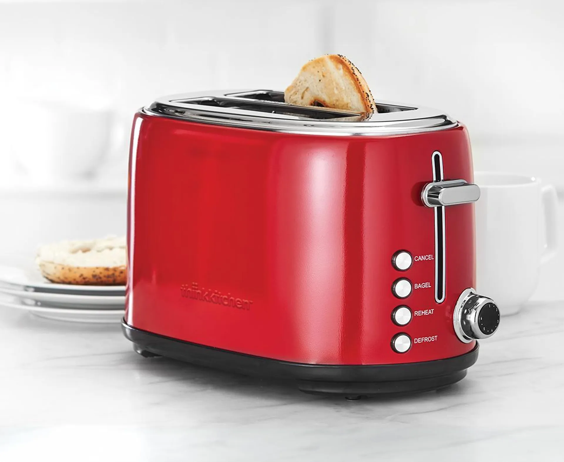thinkkitchen Slim 2-Slice Toaster, Red