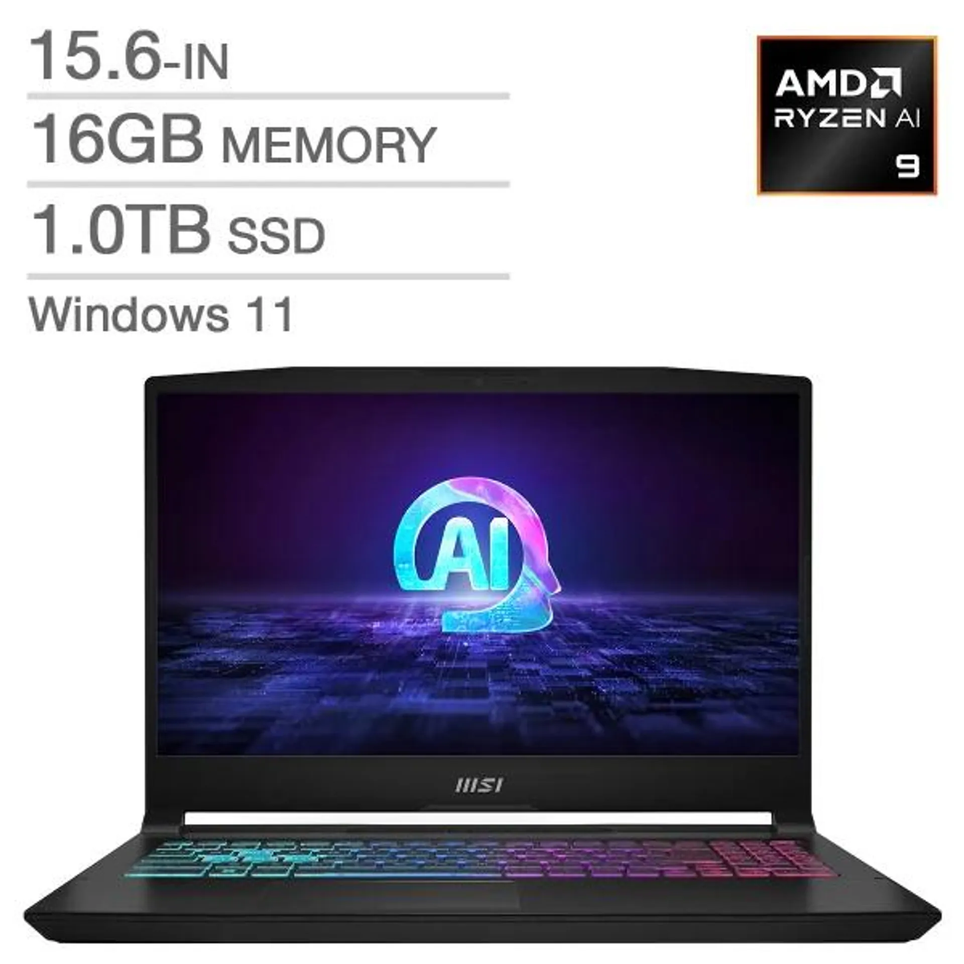 MSI Katana A15 AI 15.6-in Gaming Laptop, AMD Ryzen 9 8945HS - 16GB RAM, 1TB SSD, 8GB NVIDIA GeForce RTX 4060