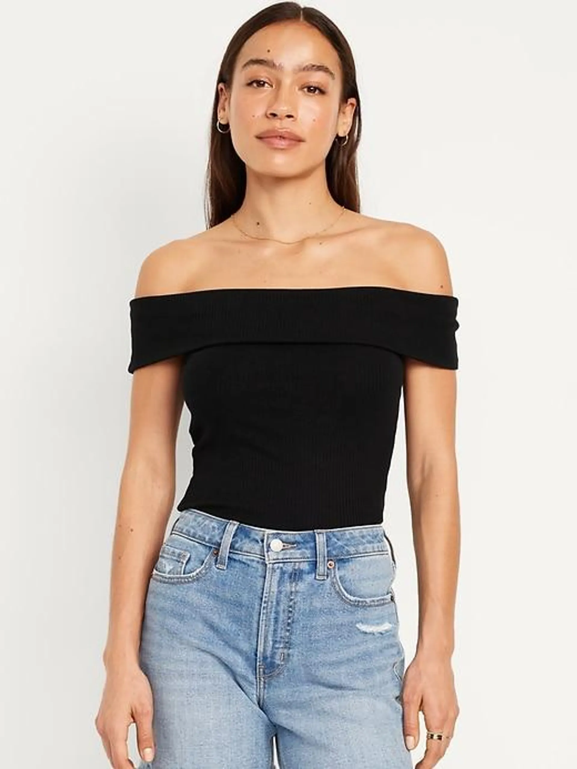 Off-Shoulder Ribbed Top