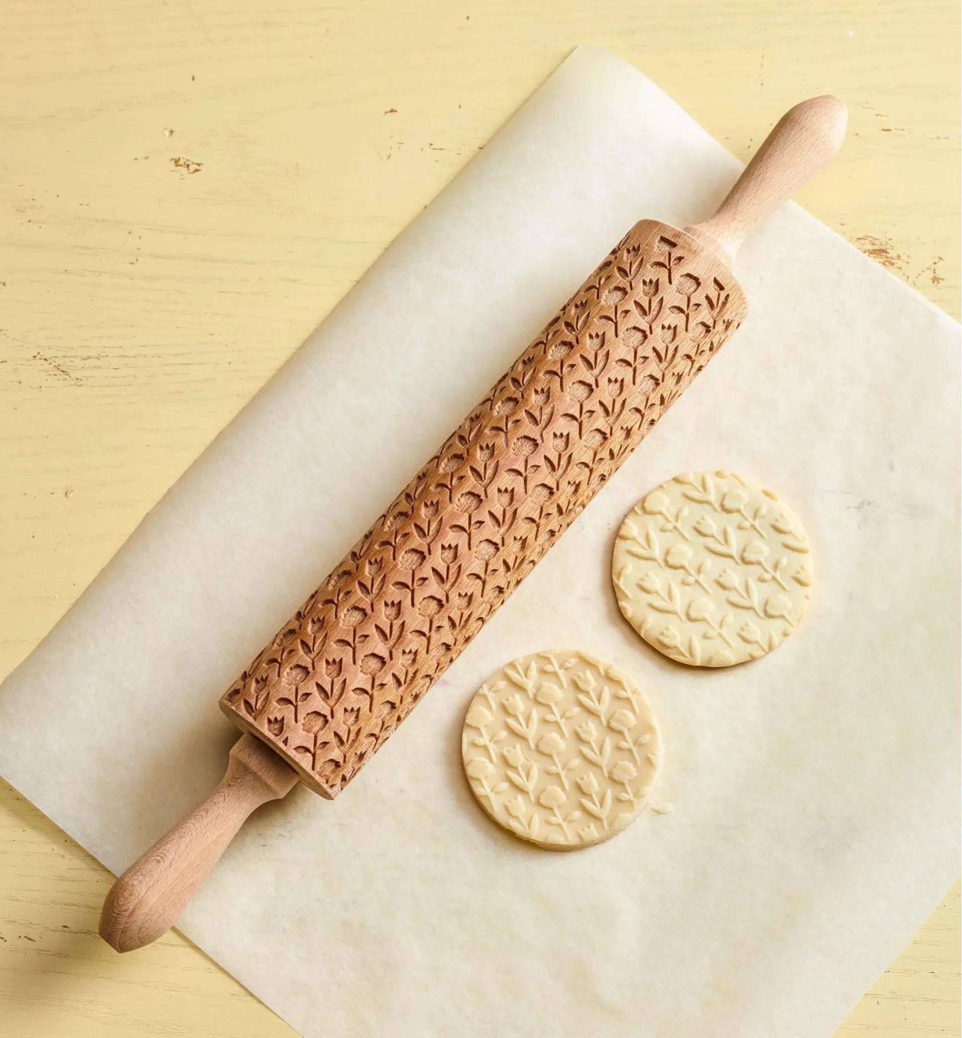 Roses & Tulips Embossing Rolling Pin