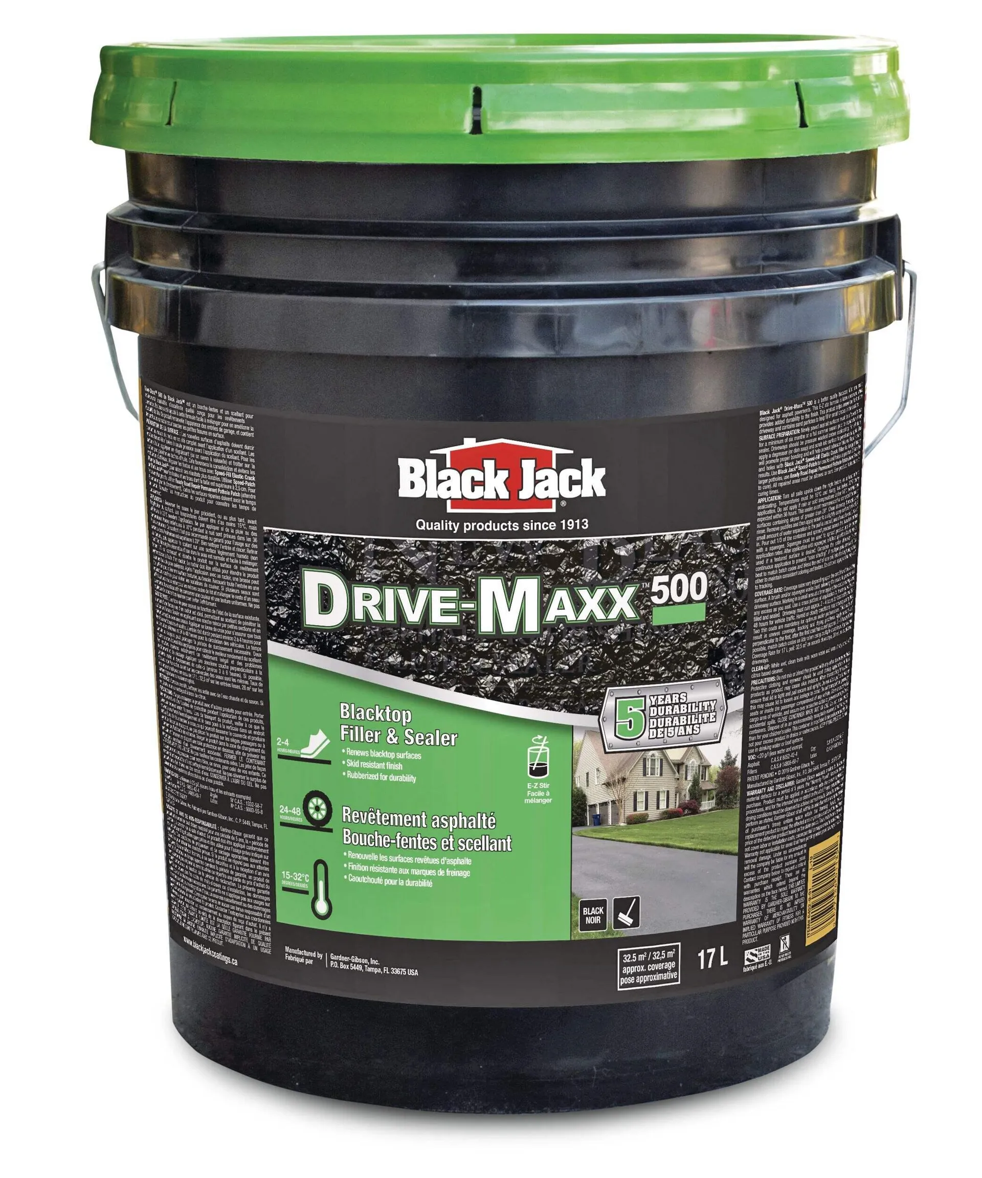 Mastic et scellant pour entrée d'asphalte Black Jack Drive-Maxx 500, 5 ans, couverture de 32,5 m2, 17 L