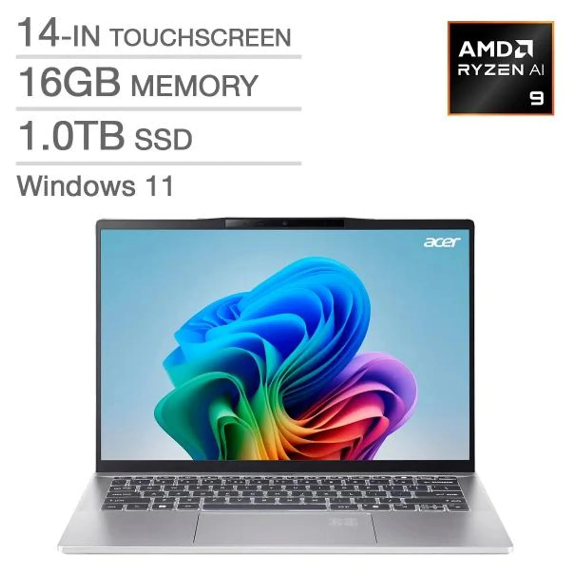 Acer Swift 14 Copilot+ PC 14.0 in. Touchscreen Laptop, AMD Ryzen AI 9 365 – 16GB RAM, 1 TB SSD, AMD Radeon 880M