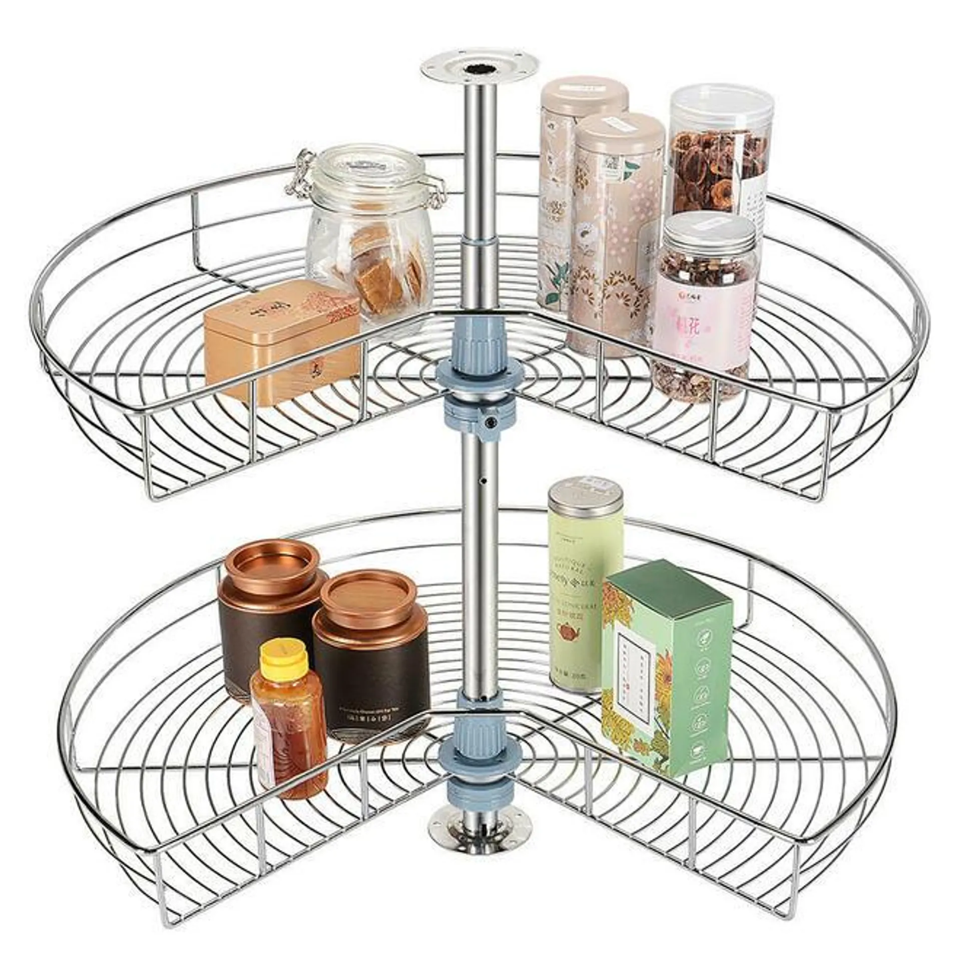 2 Tier Revolving Kitchen Cabinet Corner Shelf,Chrome Double-Layer - SortWise®