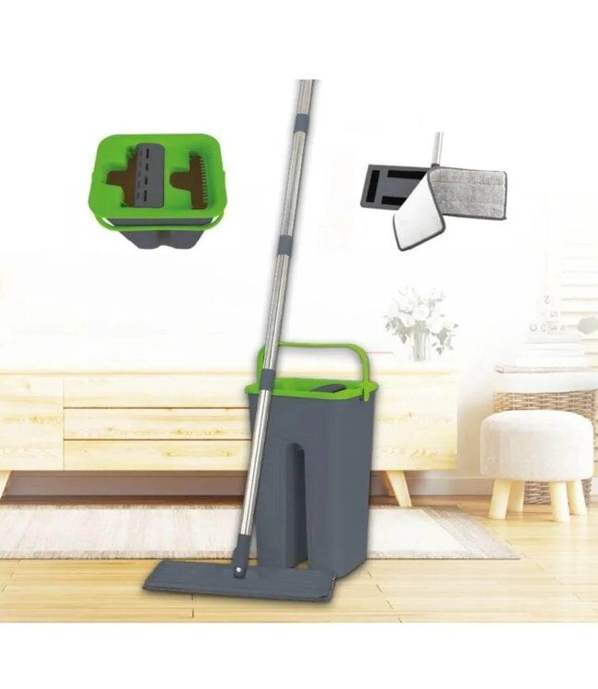 STUDIO 707 FLAT MOP w/BUCKET GREEN/GREY 12.5"X4.3"X48"