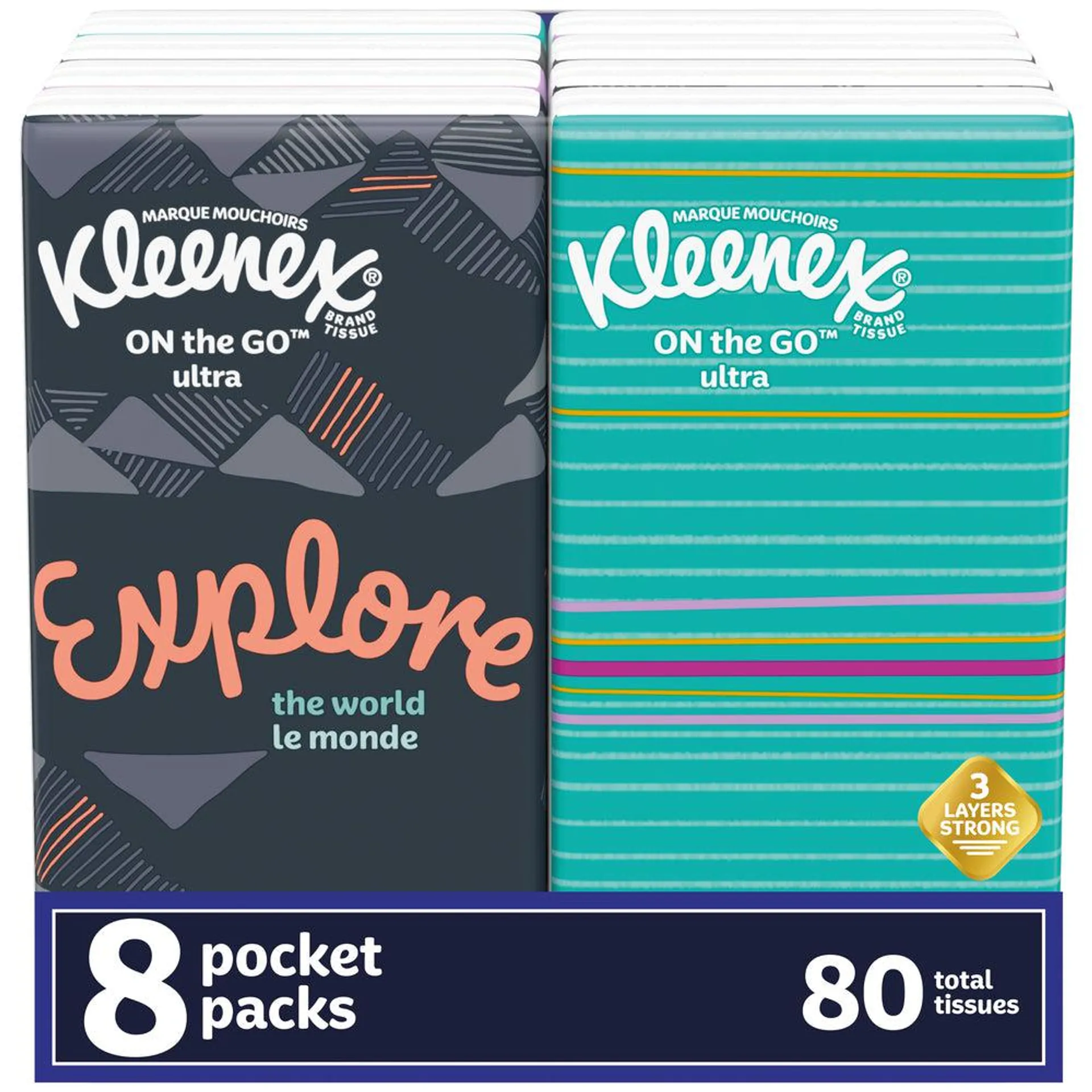 Kleenex Pocket Packs Facial Tissue, 8 Packs of 10