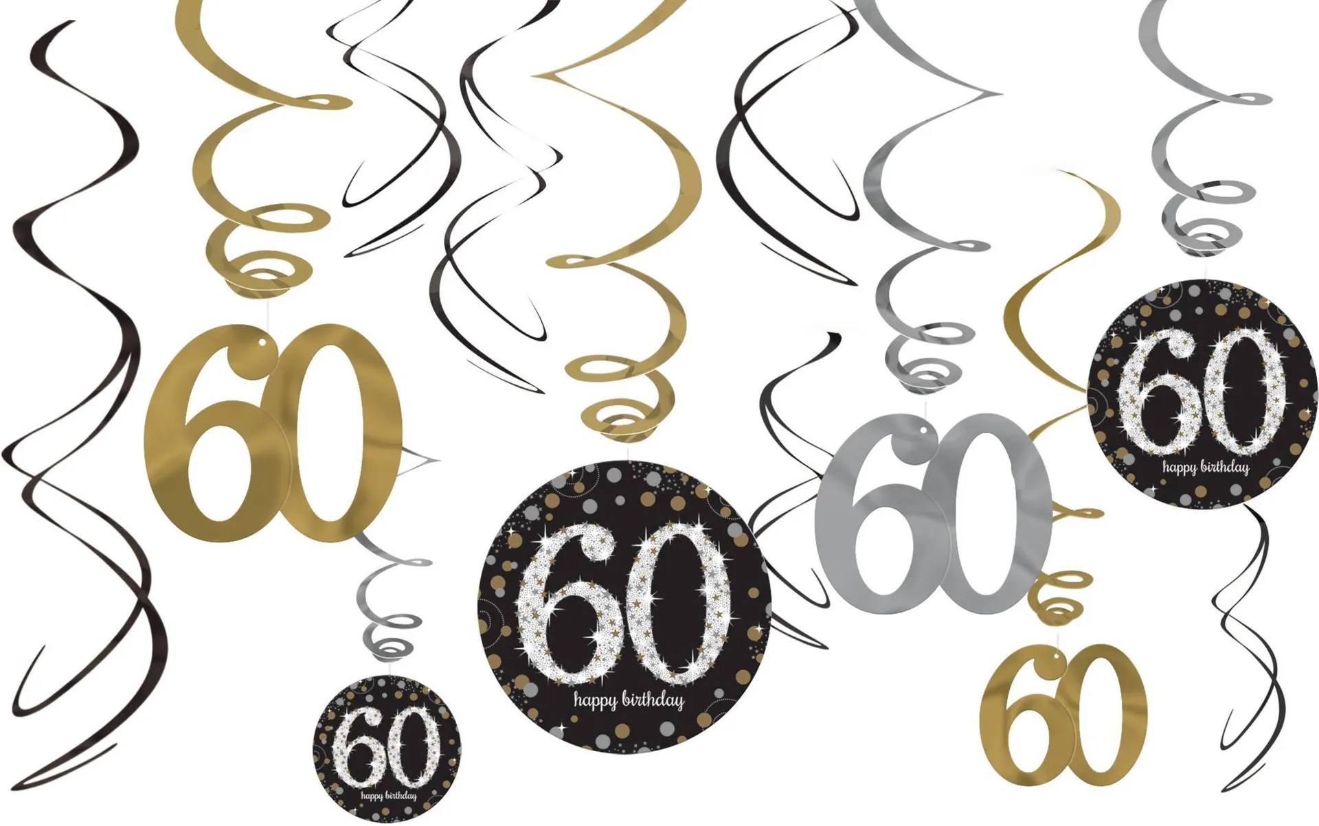 Sparkling Celebration 60th Birthday Swirl Decorations, 12-pk