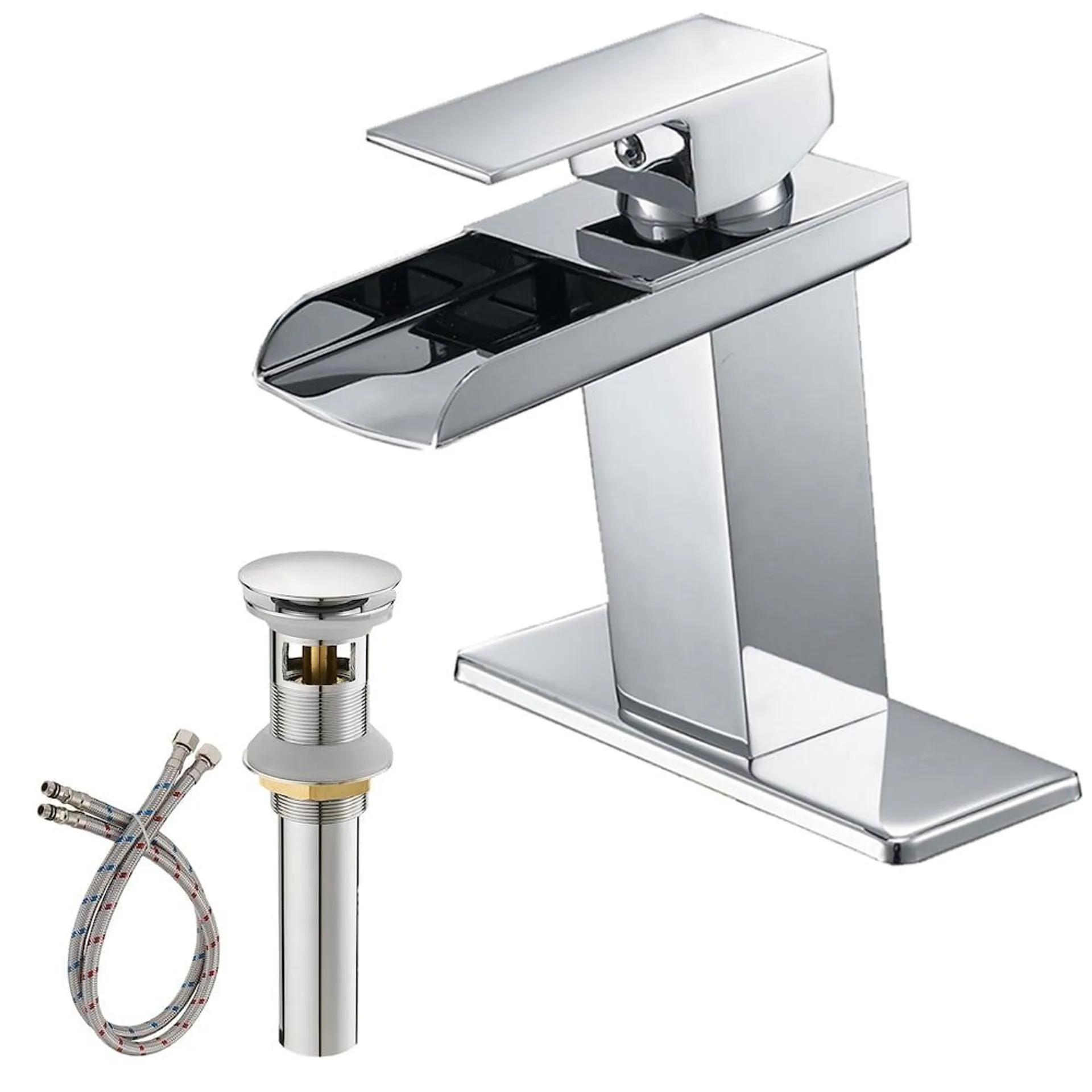 Waterfall Single Hole Single-Handle Bathroom Faucet With Pop-up Drain Assembly in Polished Chrome