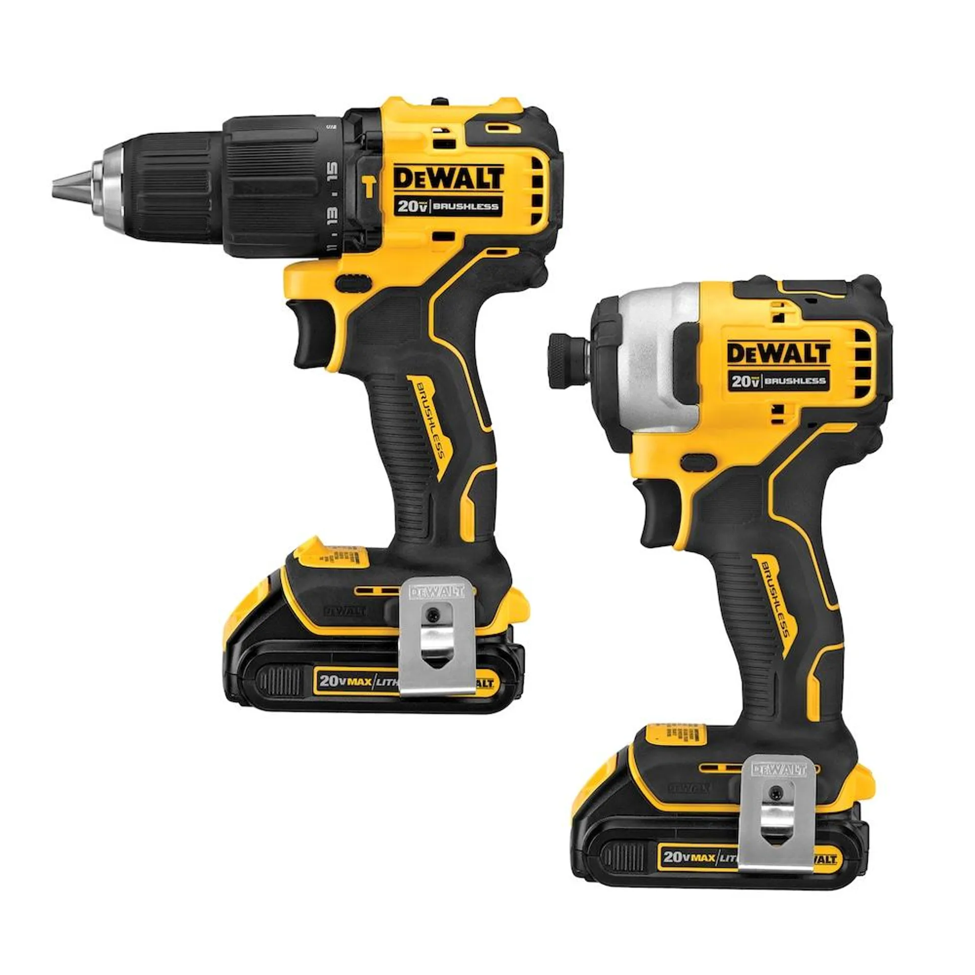 20V MAX ATOMIC Lithium-Ion Cordless Brushless Hammer Drill/Driver & 1/4-inch Impact Driver Kit (2-Tool) with (2) 1.3Ah Batteries, Charger and Bag