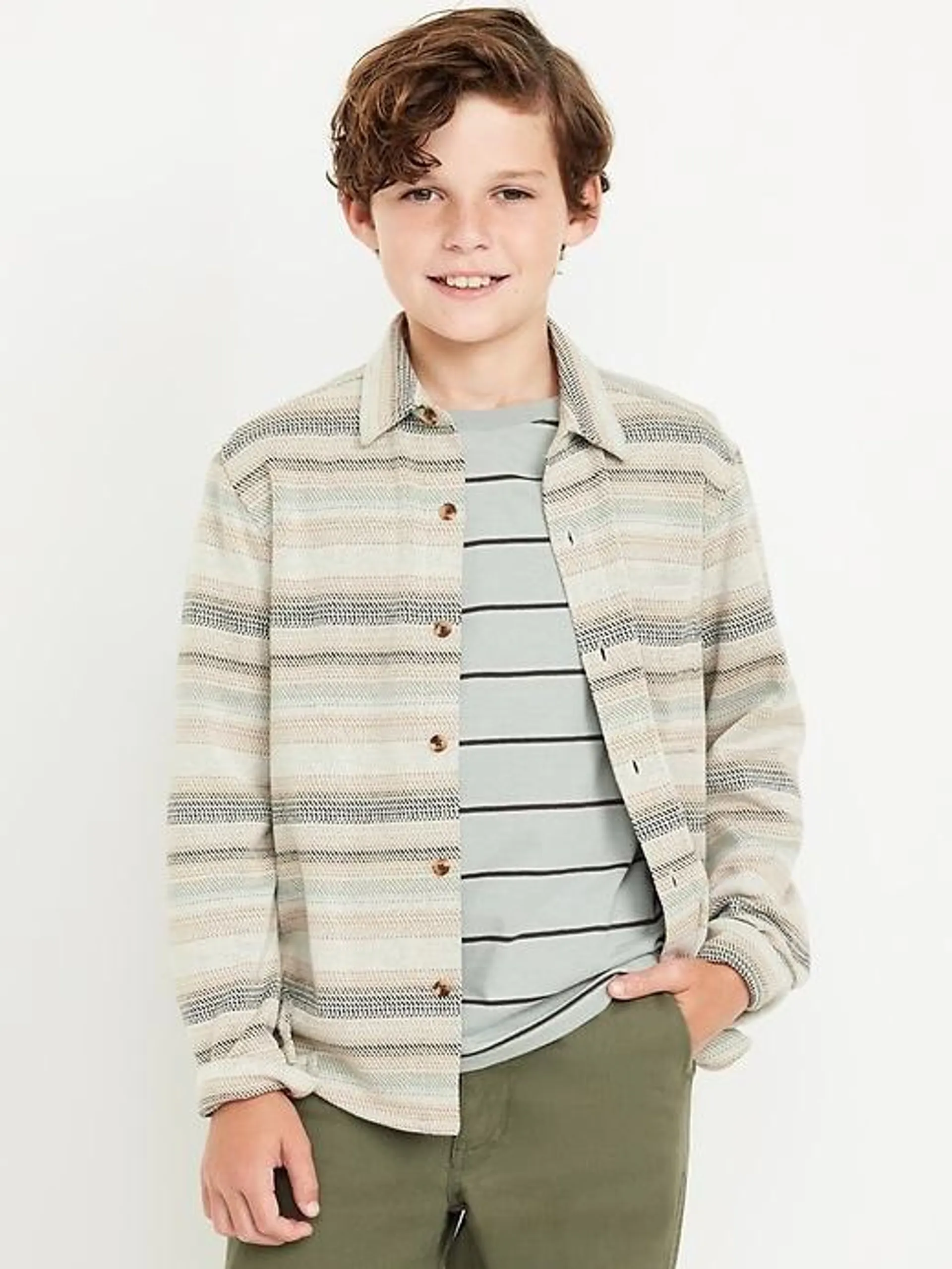 Long-Sleeve Jacquard Knit Pocket Shirt for Boys