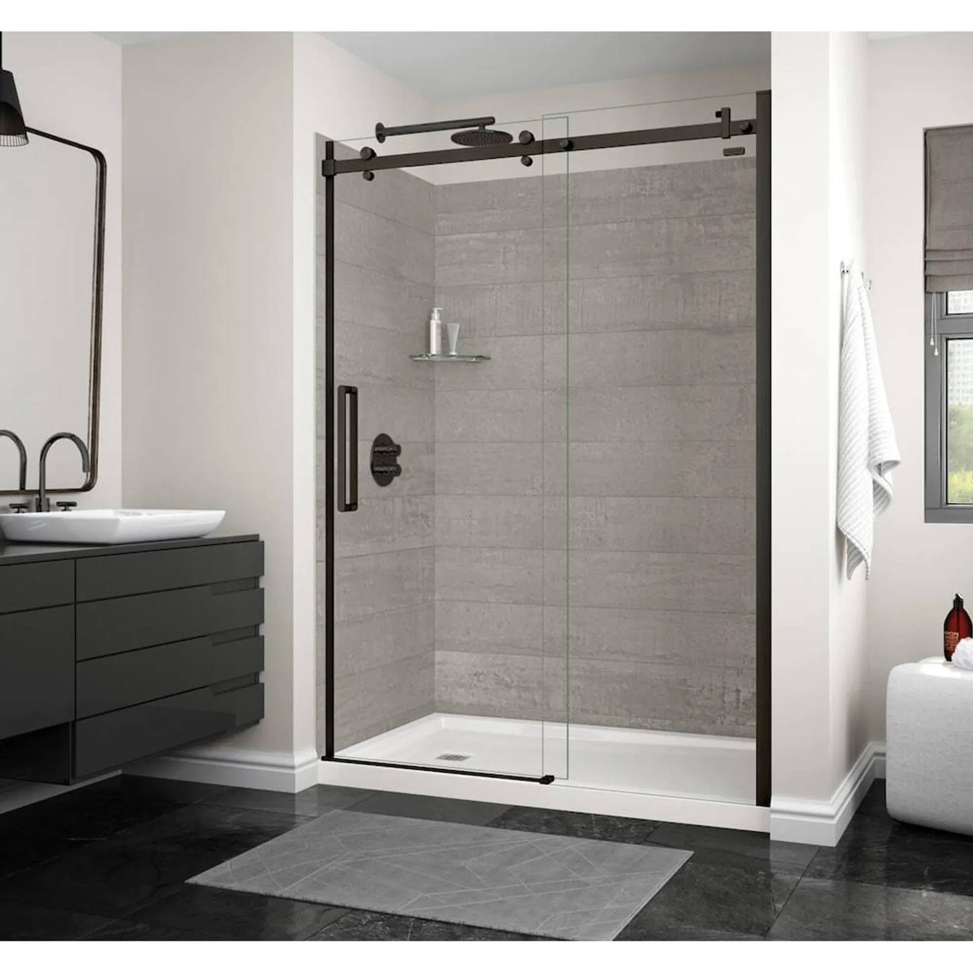 Halo 56.5 to 59 in. W x 78.75 in. H Frameless Reversible Sliding Shower Door in Matte Black with 8mm Clear Tempered Glass