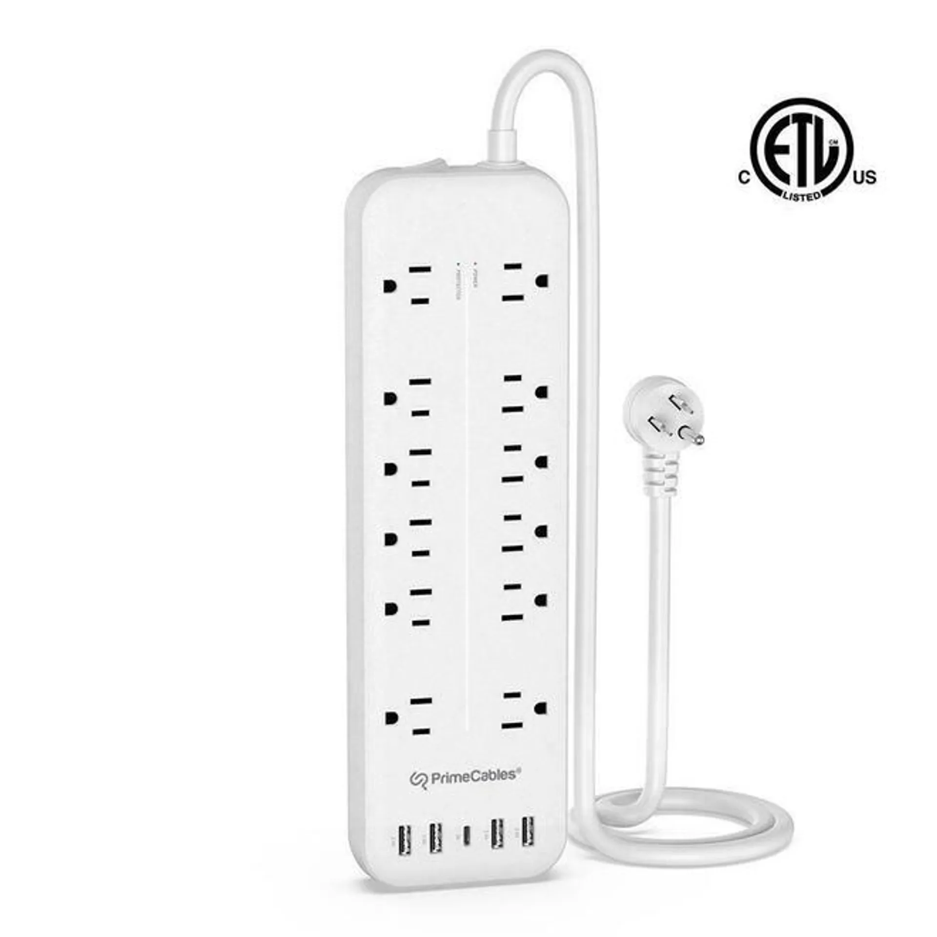 Surge Protector Power Strip with 12 Outlets, 4 USB Ports & 1 Type-C Port, 1728J - PrimeCables®