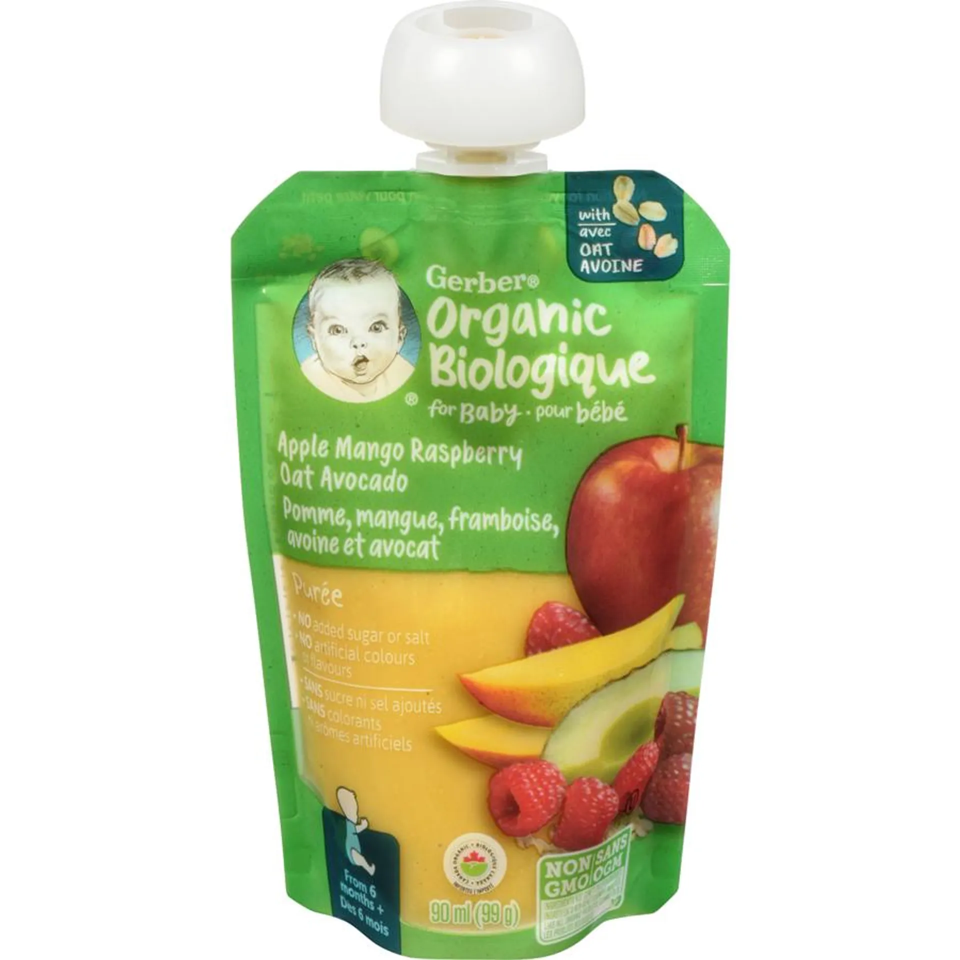 Gerber Organic Toddler Purée Apple Mango Raspberry Avocado Oat