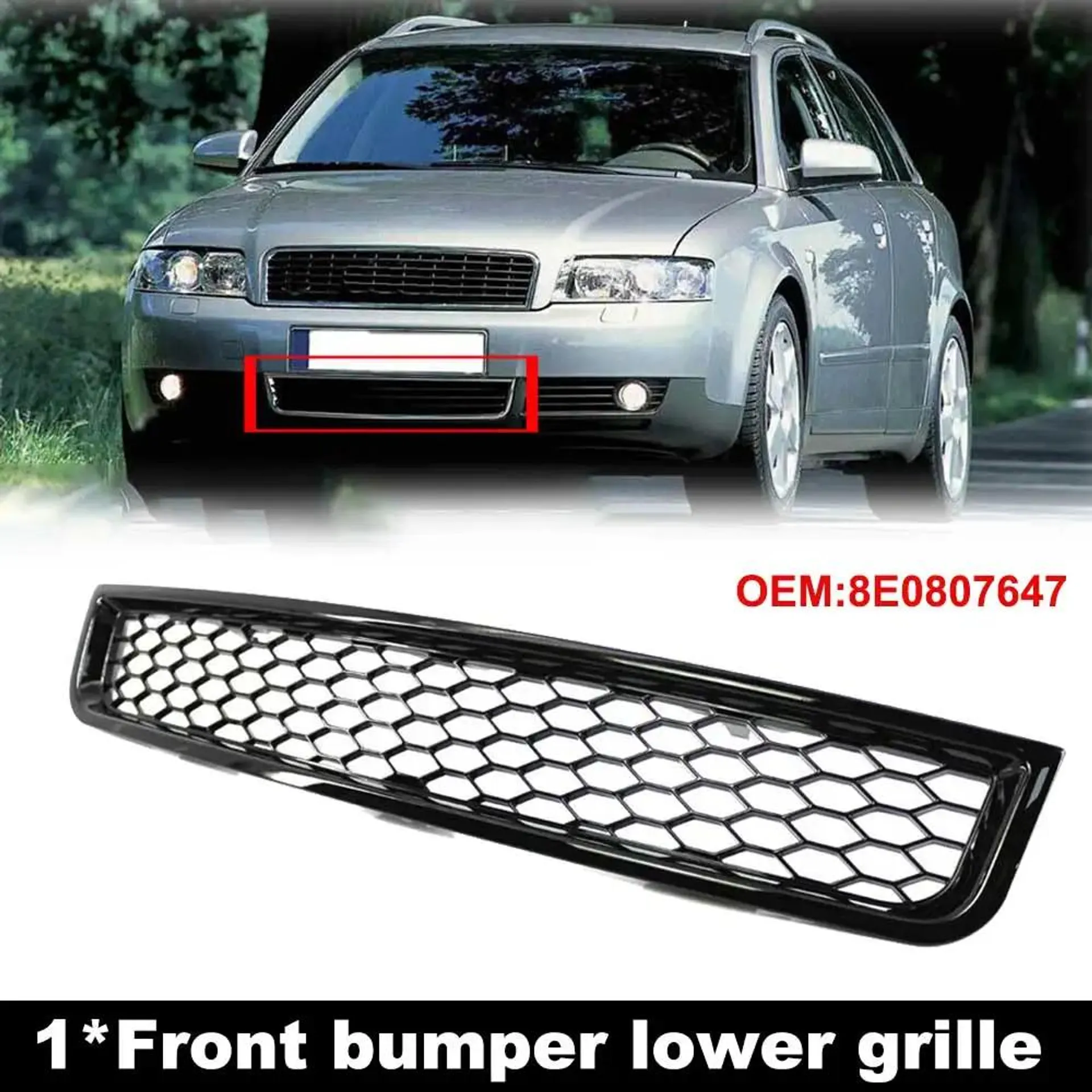 Front Under Radiator Grille Grill Honeycomb Black Gloss for Audi A4 B6 Sedan 2002-2005