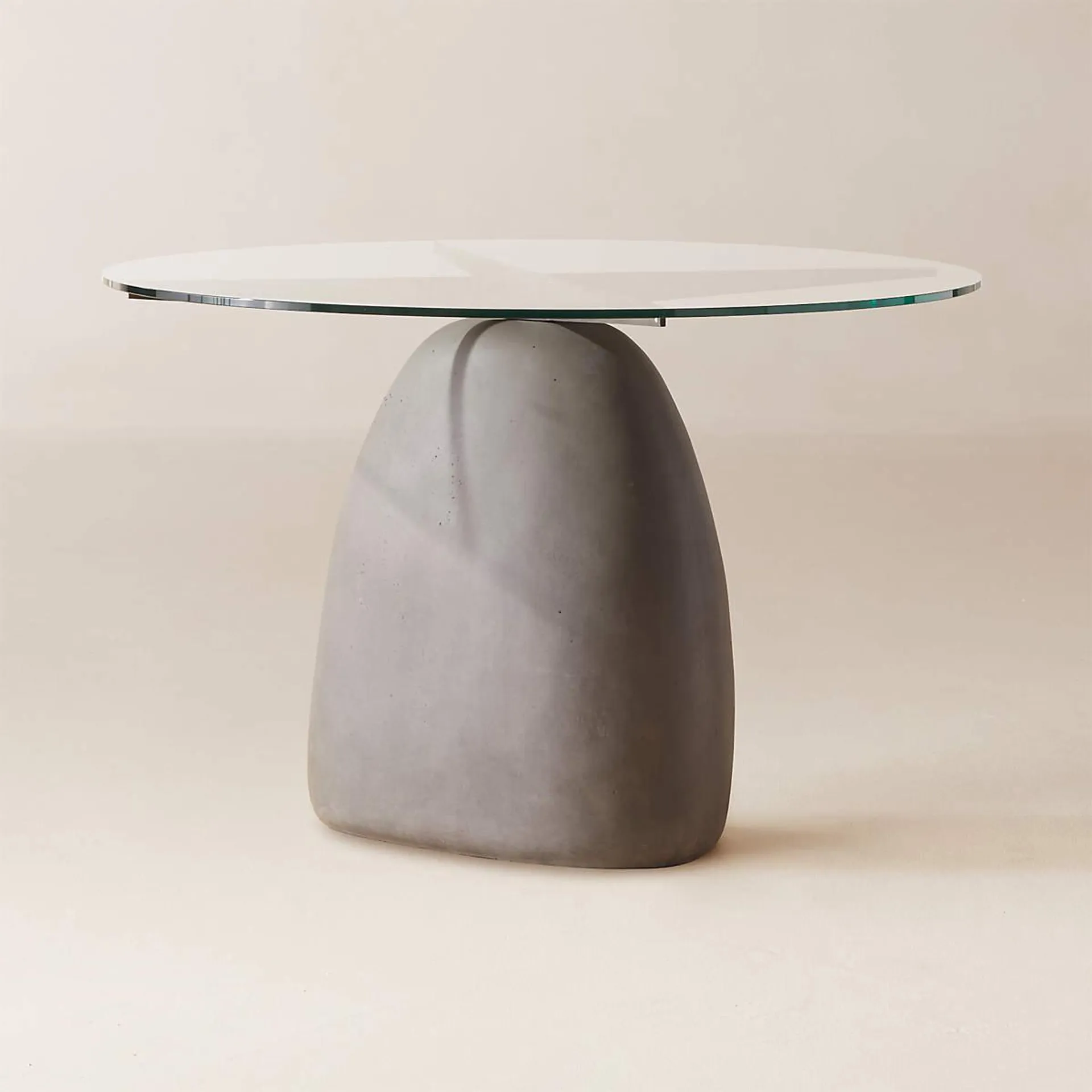 Stone 47" Round Grey Concrete Dining Table with Glass Top