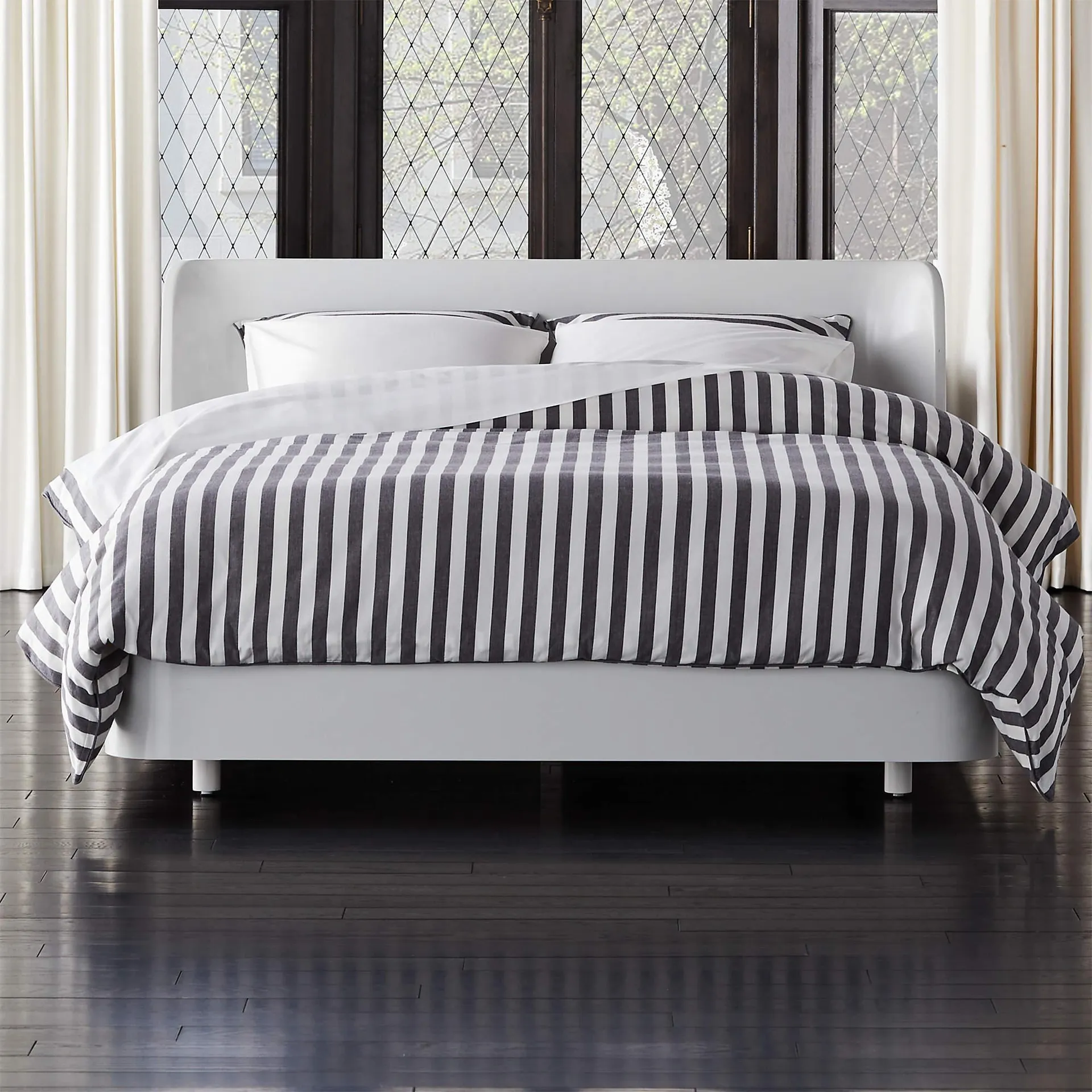 Bowed White Lacquered Queen Bed by Kara Mann