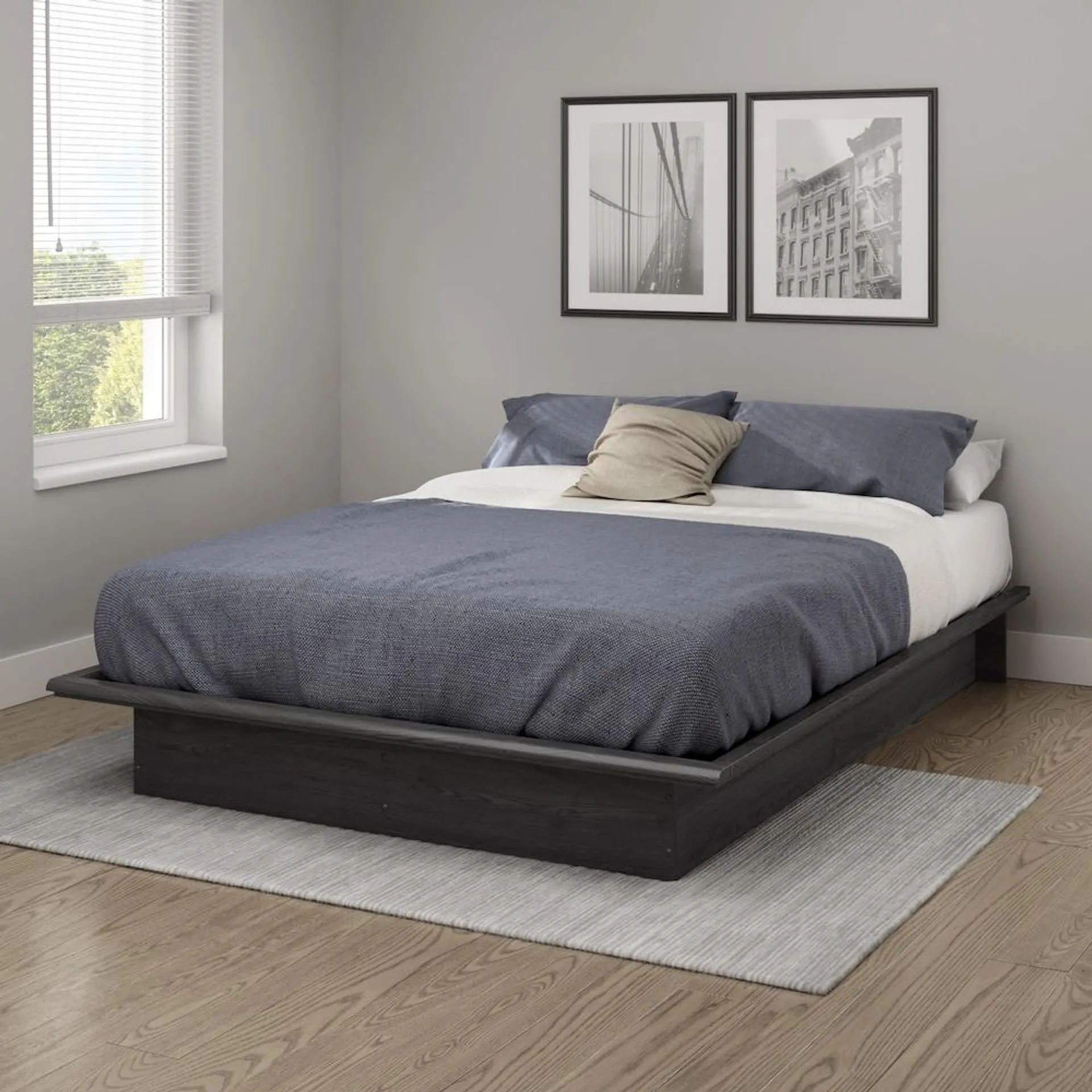 Step One 58 in. x 77.25 in. x 9.75 in. Full Platform Bed in Gray Oak