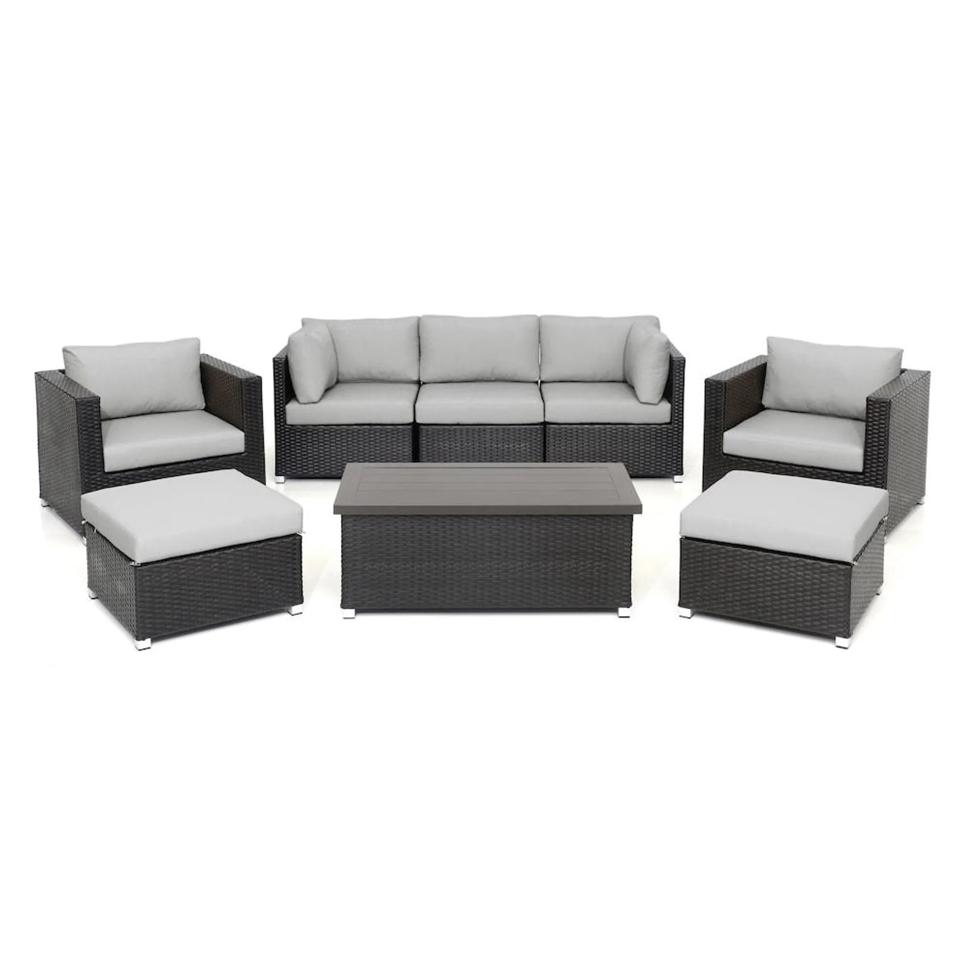 Innesbrook 8 Piece All-Weather Wicker Patio Conversation Set with Grey Cushions