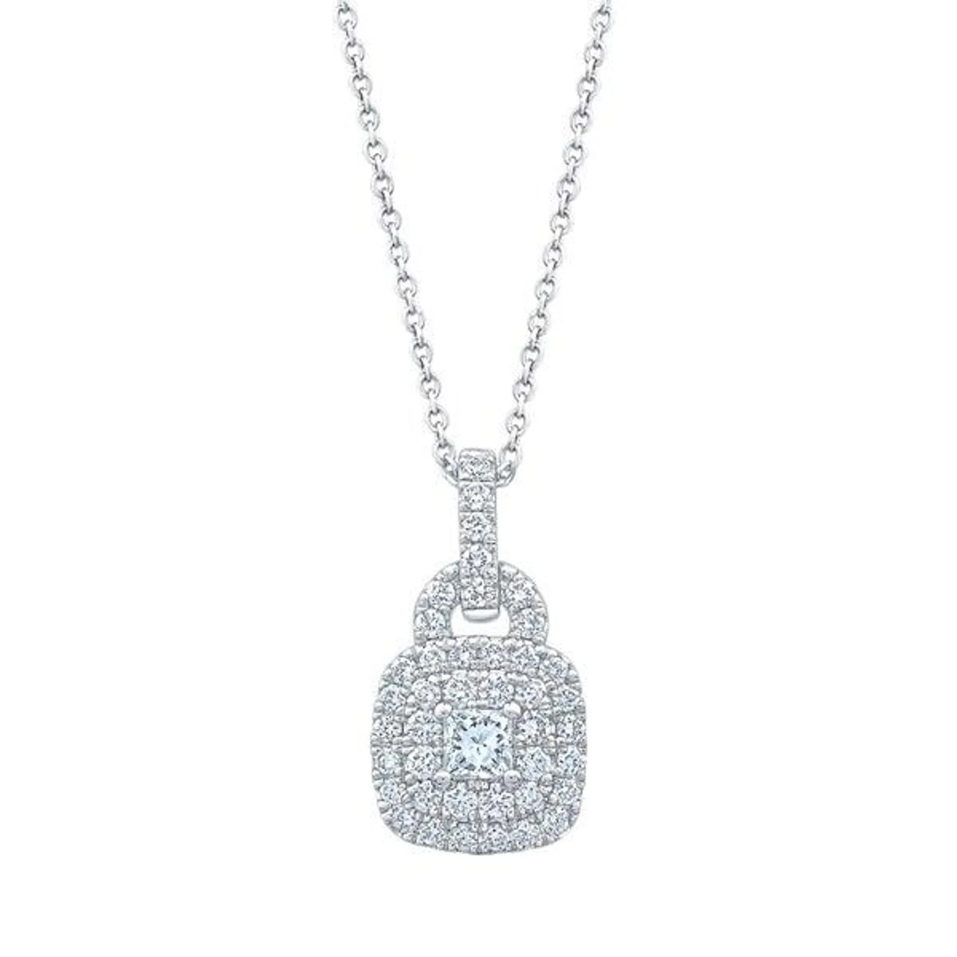 Princess Cut and Round Brilliant Diamond Halo Pendant (0.40 ctw)