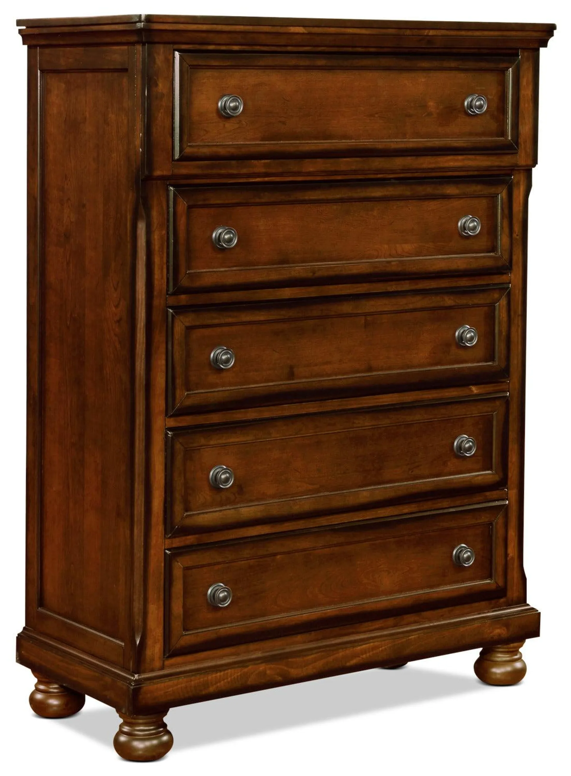 Chelsea Bedroom Chest of Drawers, 5-Drawer, 38"W x 52"H - Cherry Brown