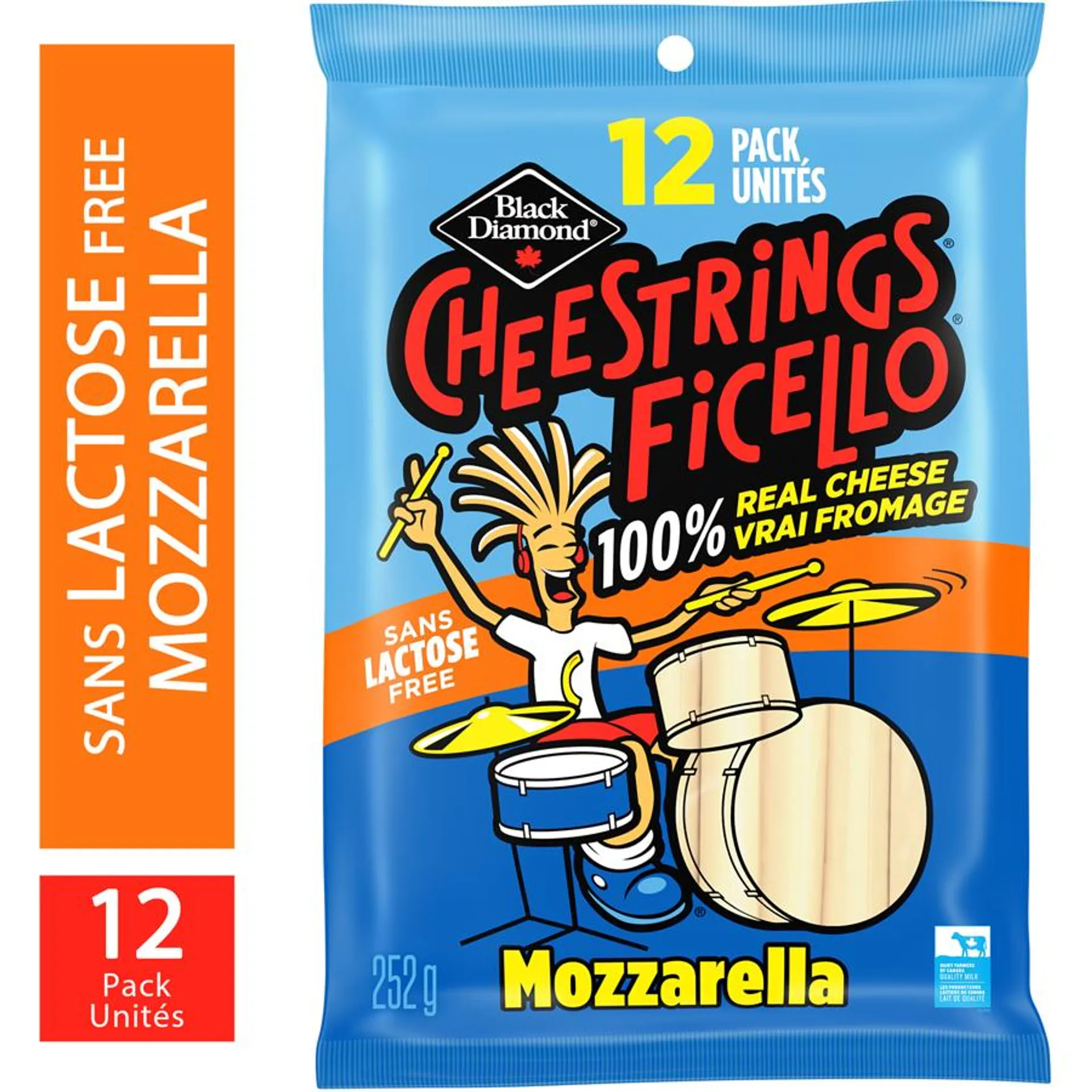 Cheestrings Ficello Mozzarella Lactose-Free Cheese, 12 Units