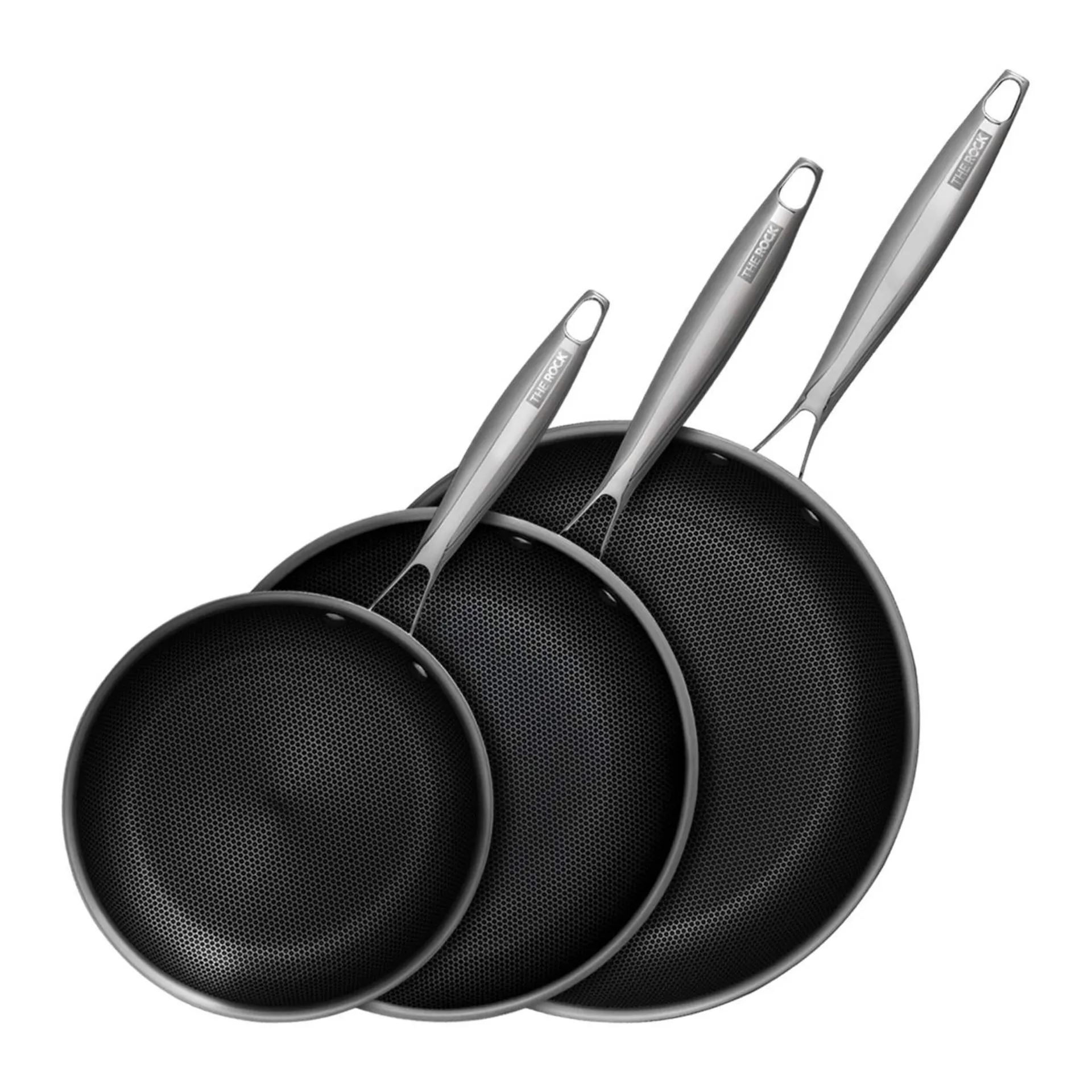 Heritage The Rock Clad Non-Stick Frying Pan Set, Dishwasher & Over Safe, Silver, 20-cm, 24-cm & 28-cm, 3-pk