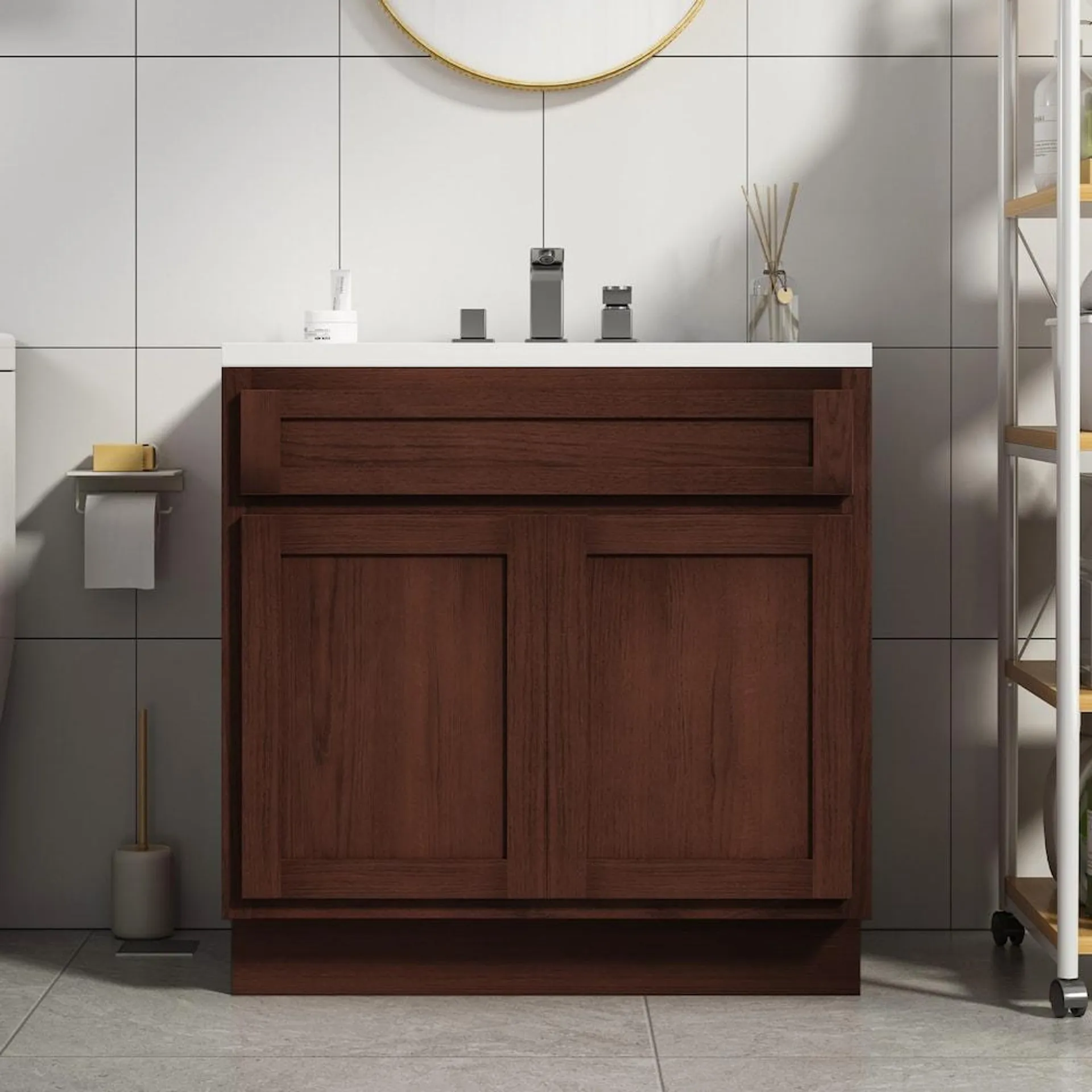 30 inch W x 21 inch D x 32.5 inch H 2-Doors Bath Vanity Cabinet in Brown