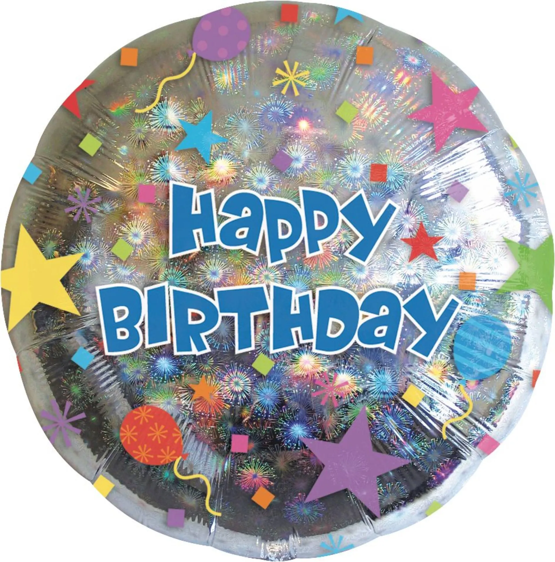 "Happy Birthday" Round Satin Foil Balloon, Silver/Multi-Coloured, Confetti, 17-in, Helium Inflation & Ribbon Included for Birthday Party