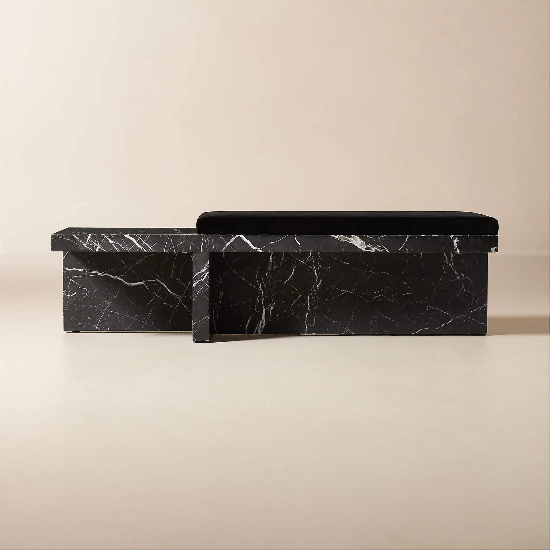 Pierre Black Marble Bench with Velvet Cushion