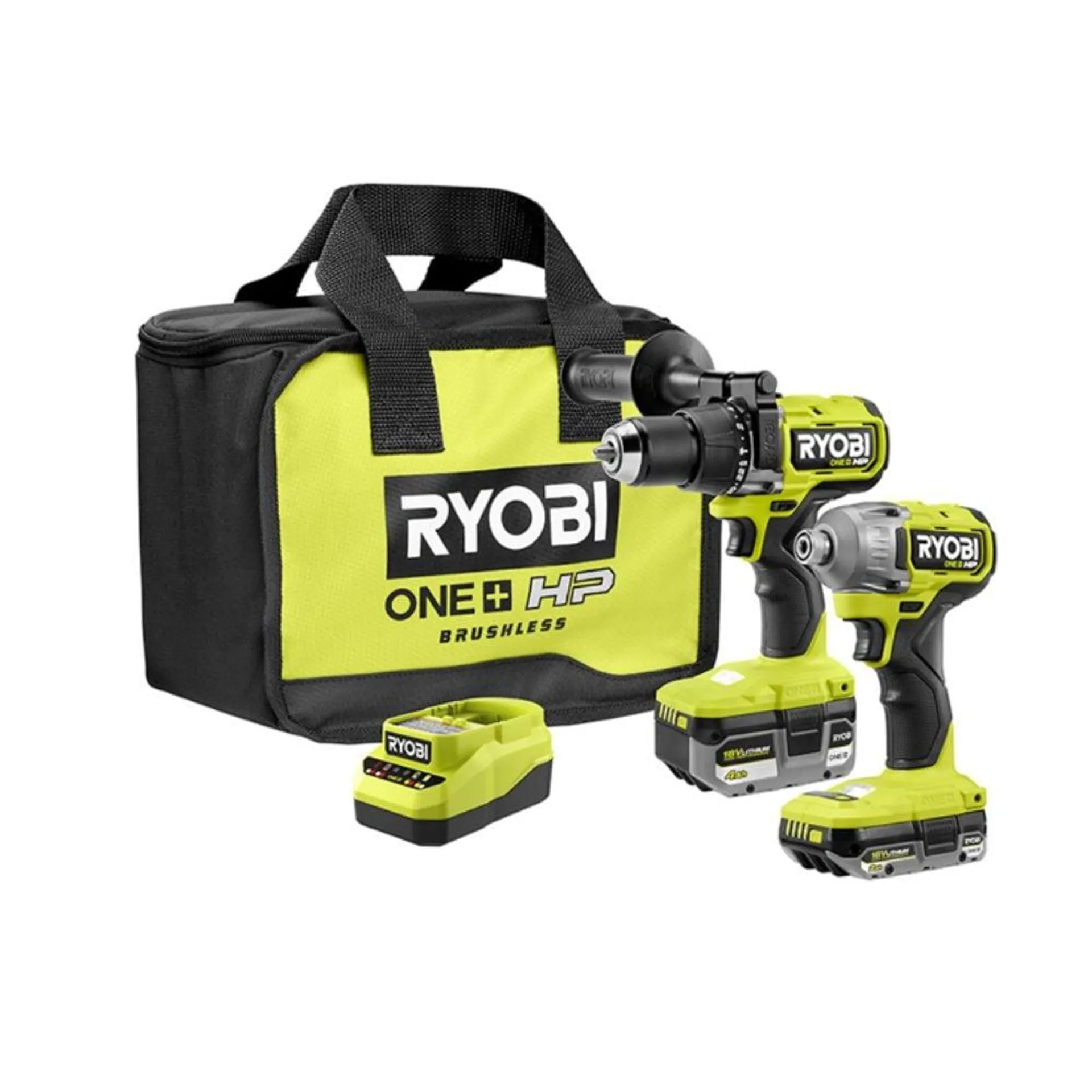 ONE+ HP 18V Brushless Cordless 2-Tool Combo Kit with (1) 2.0 Ah Battery, (1) 4.0Ah Battery, Charger, and Bag