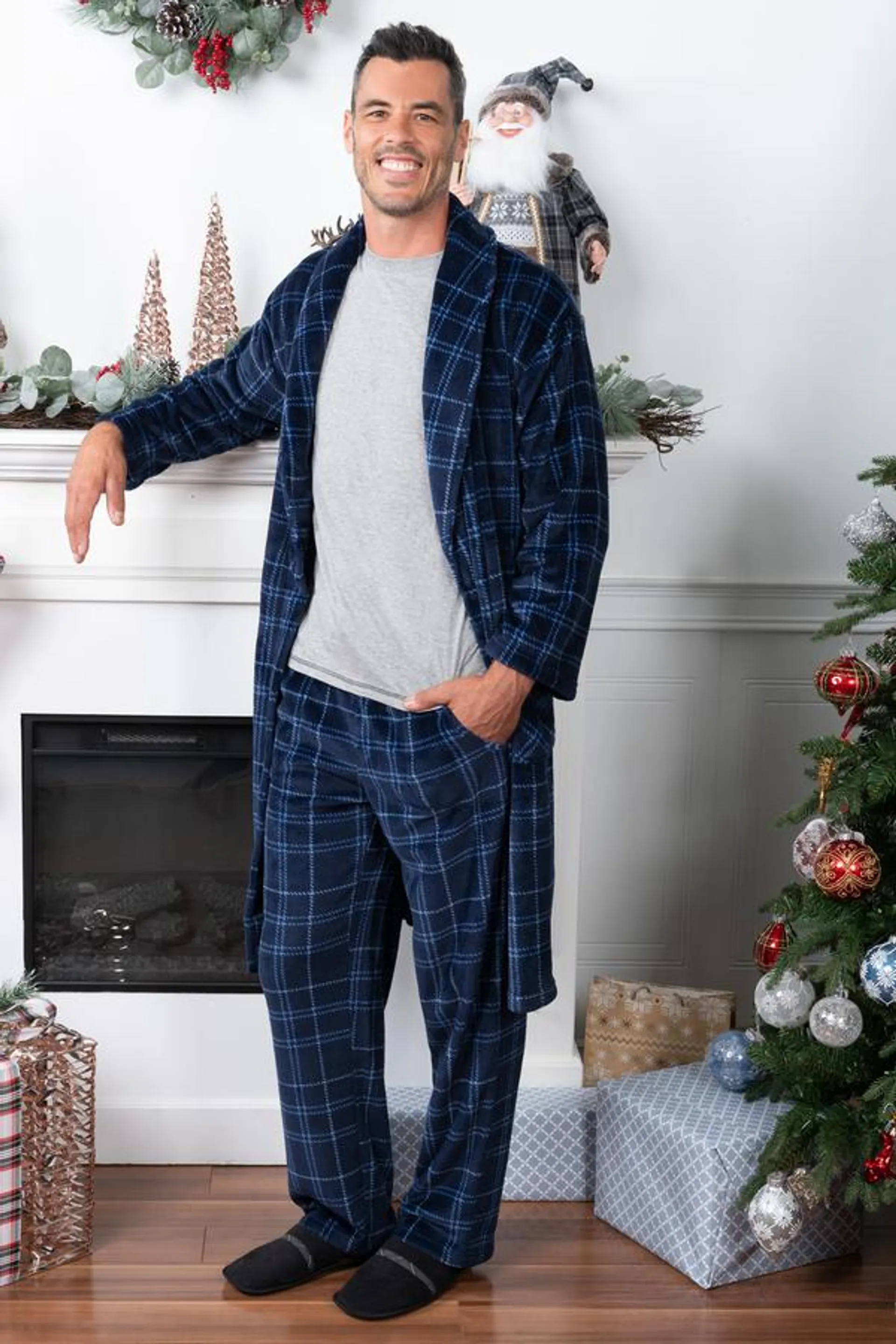 Super soft, plush straight leg PJ pants - Navy plaid