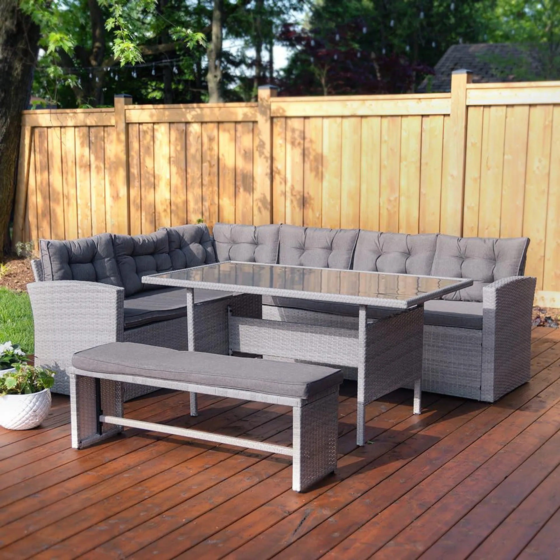 KSP Caban Outdoor Couch & Dining Table - Set of 3 (Grey)