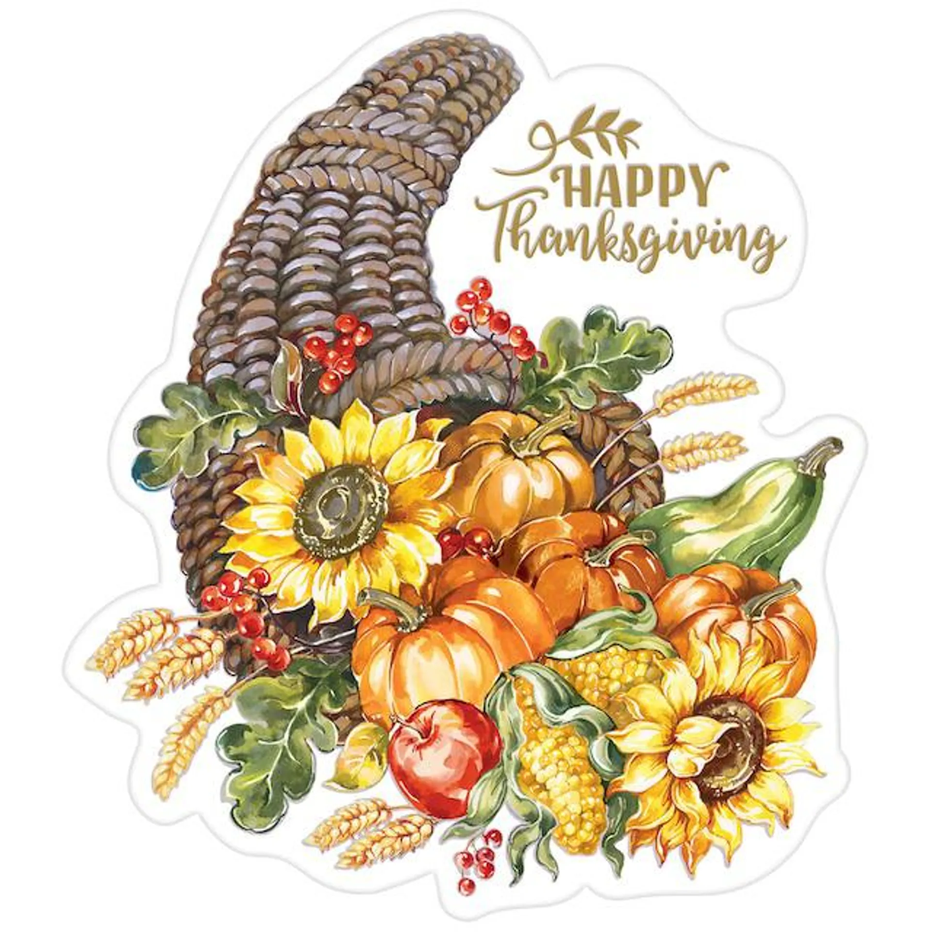 "Happy Thanksgiving" Watercolour Cornucopia Cutout, Multi-Coloured, 15-in, Indoor Decoration for Thanksgiving