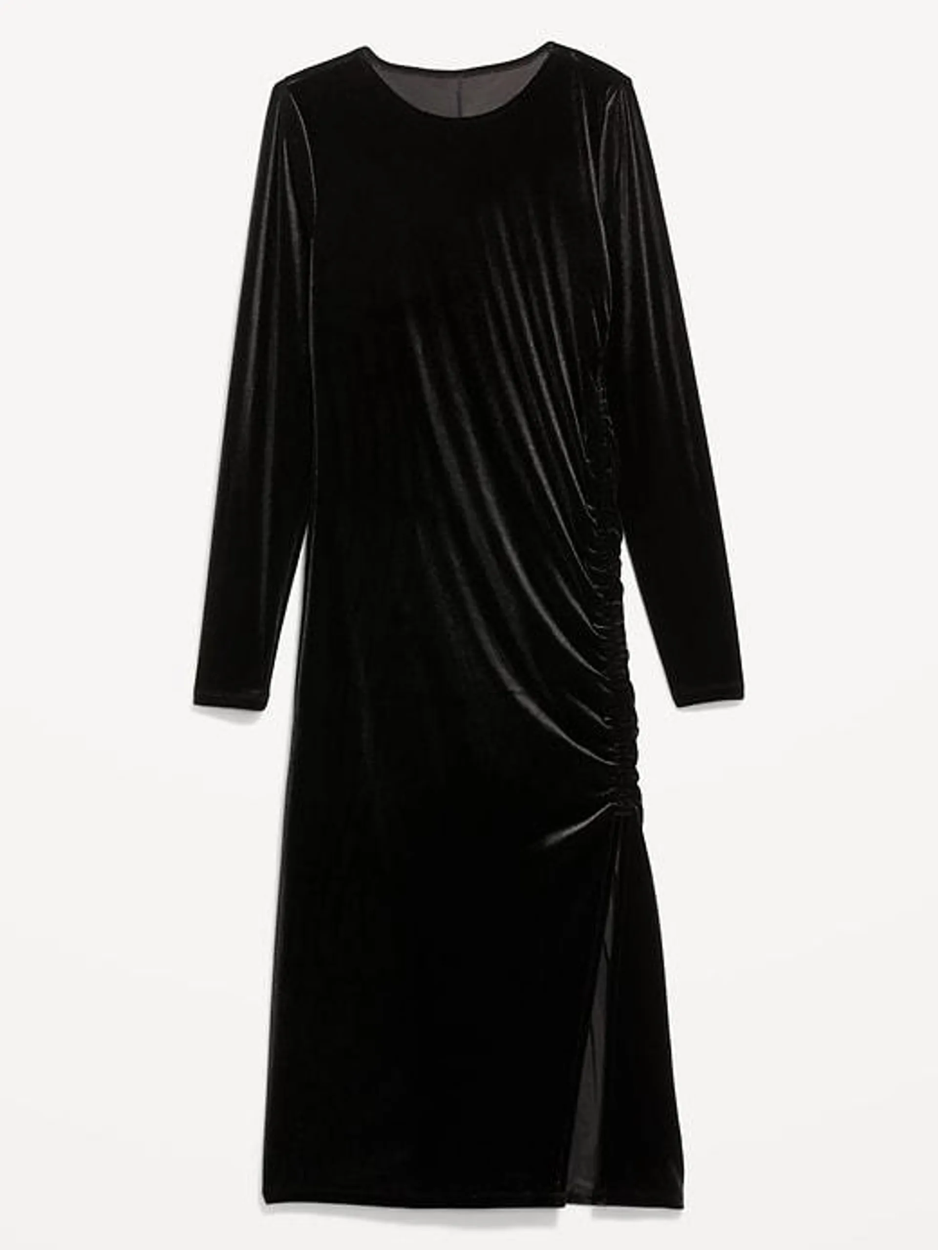 Ruched Velvet Midi Dress