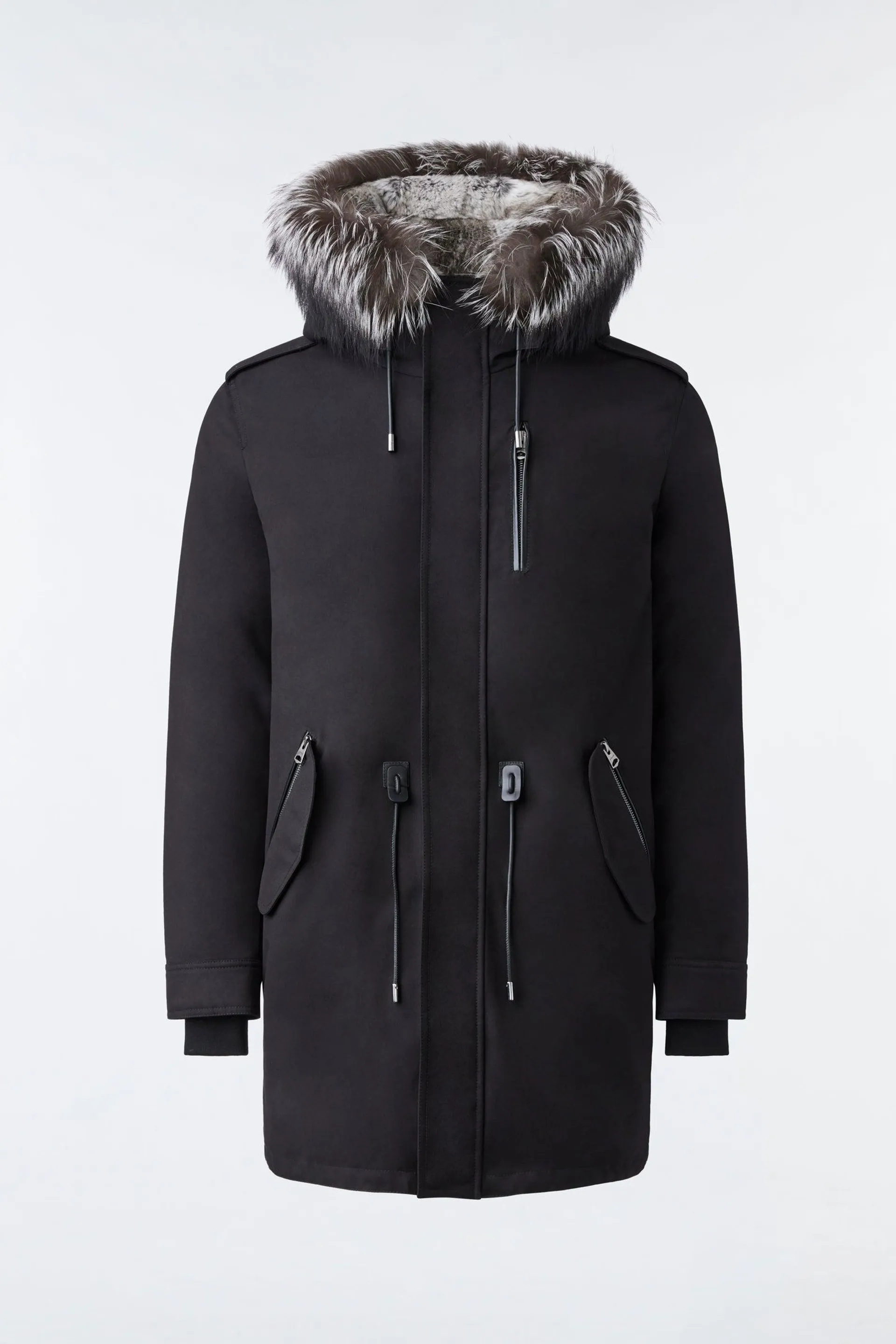 MORITZ rabbit fur-lined twill parka with removable silver fox fur trim