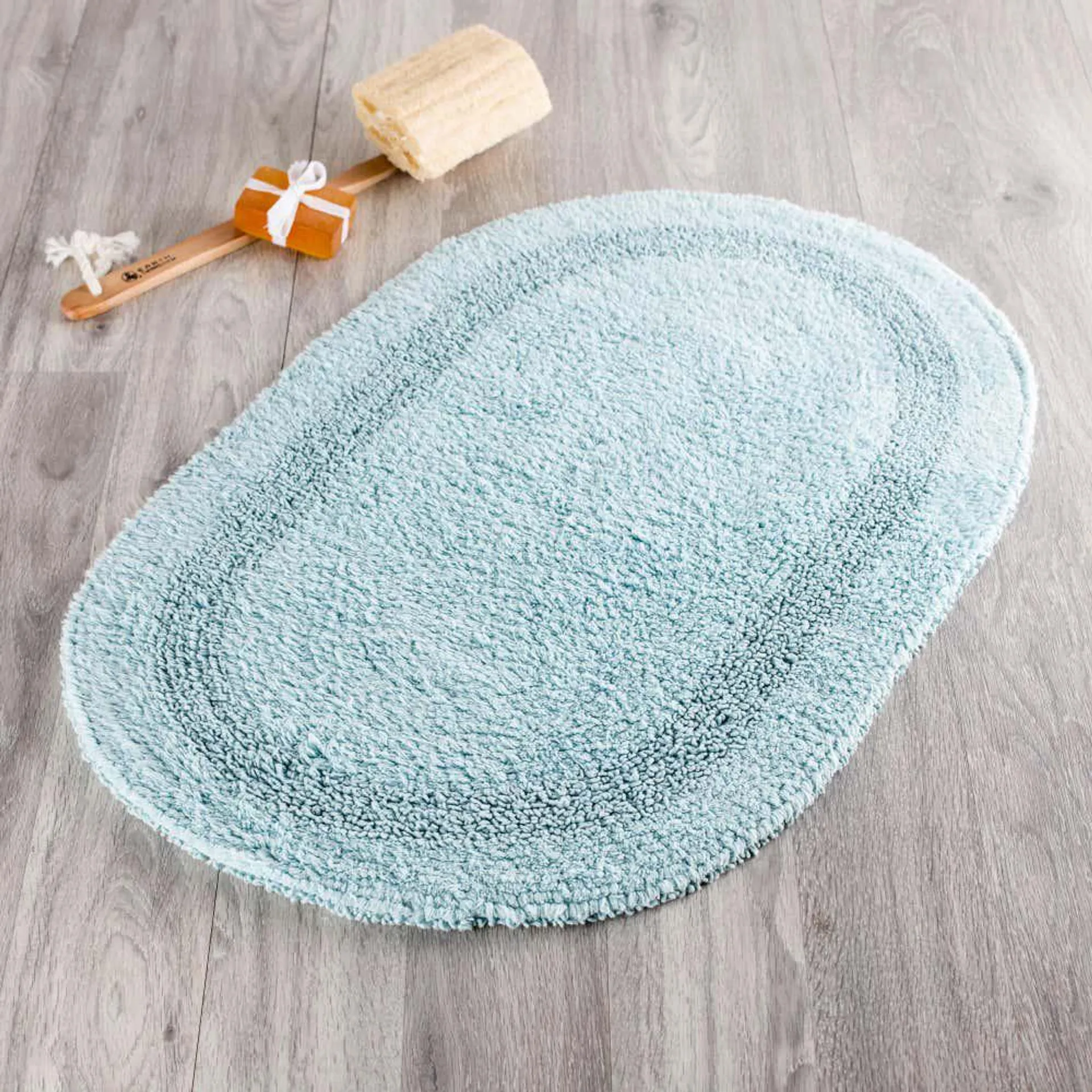Moda At Home Serene Reversible Oval Cotton Bathmat (Aqua)