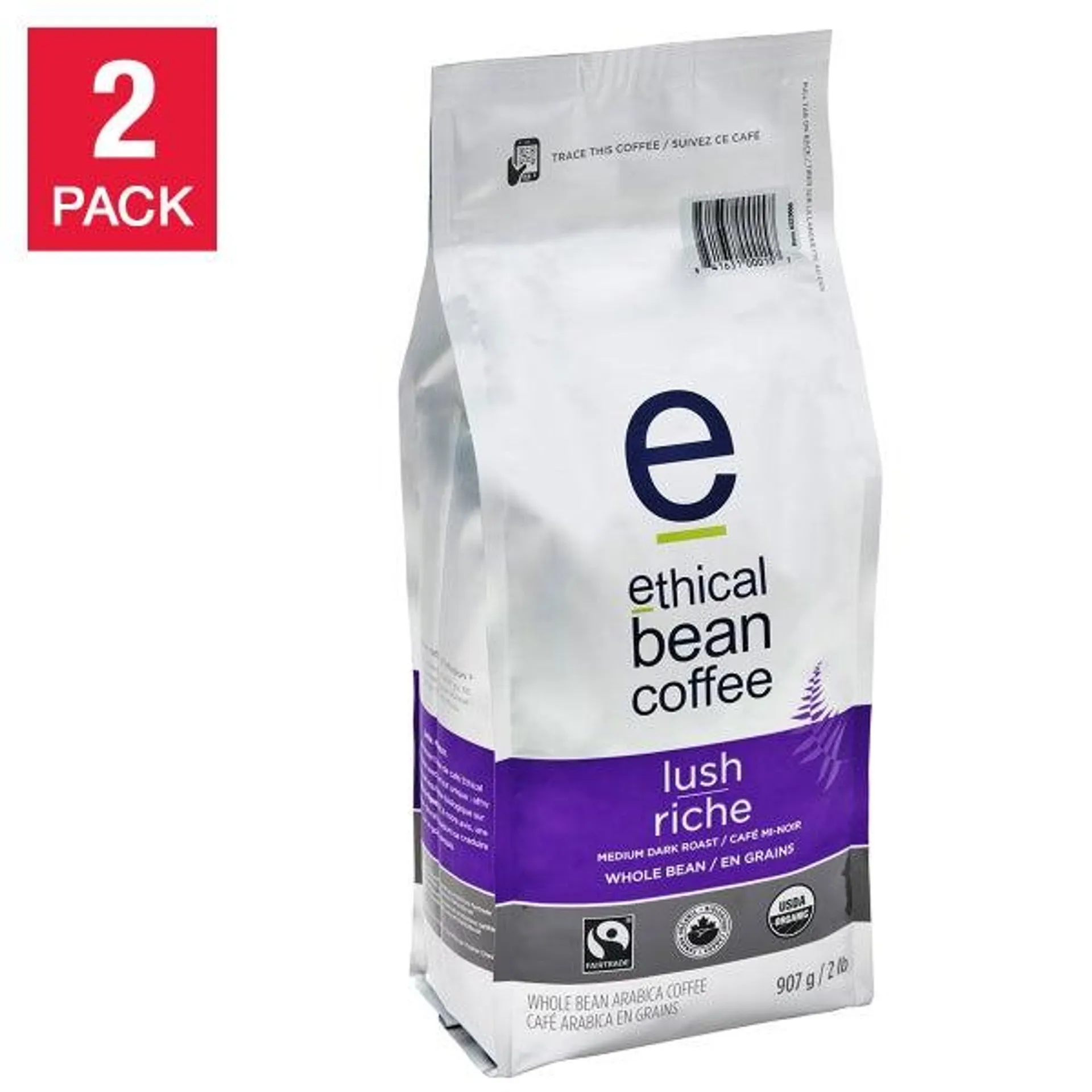 Ethical Bean Coffee Lush Medium Dark Roast Whole Bean Coffee, 2 x 907 g