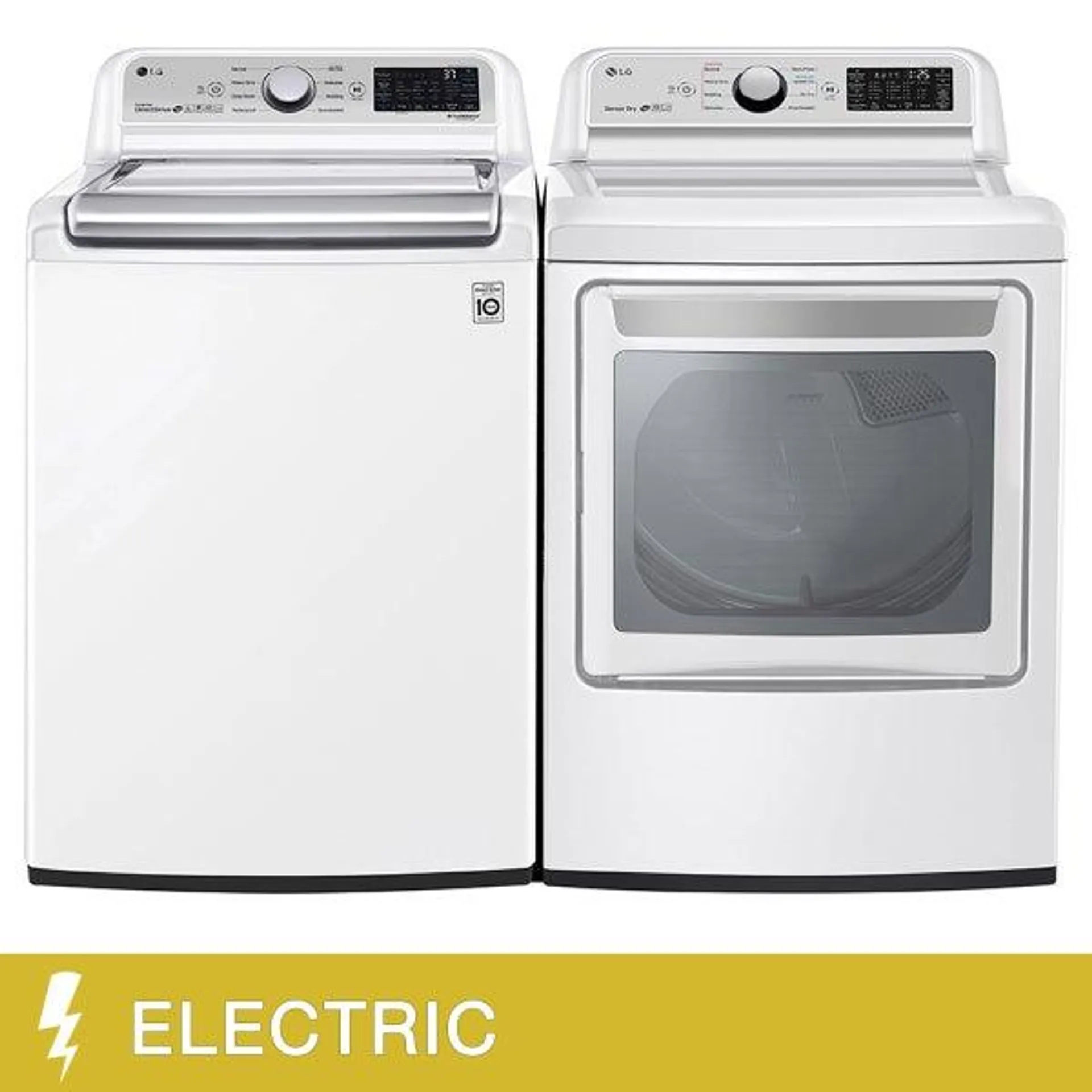 LG 2-piece White Steam Laundry Suite with 5.6 cu. ft. Top Load Washer and 7.3 cu. ft. Electric Dryer