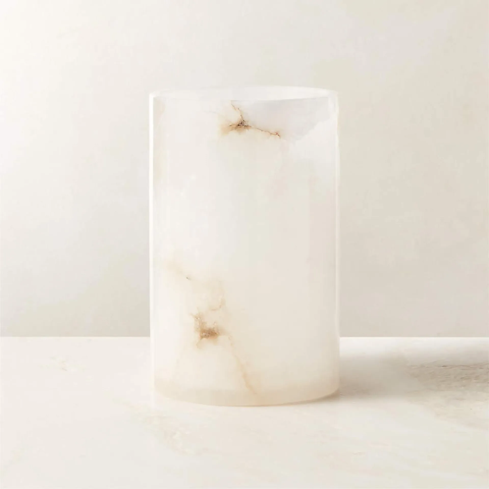 Poe White Alabaster Pillar Candle Holder Small