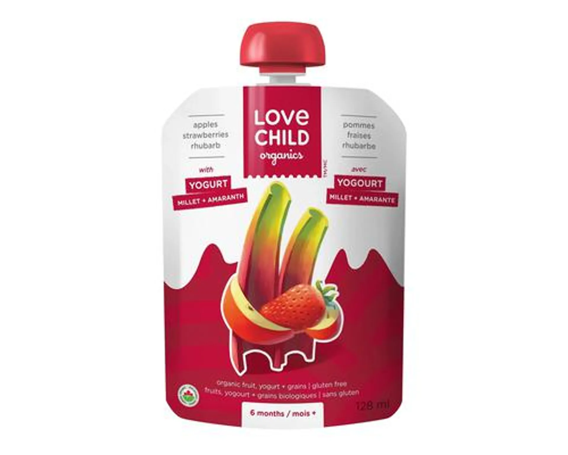 Love Child Organic Yogurt & Grain Apples Strawberries & Rhubarb 128mL