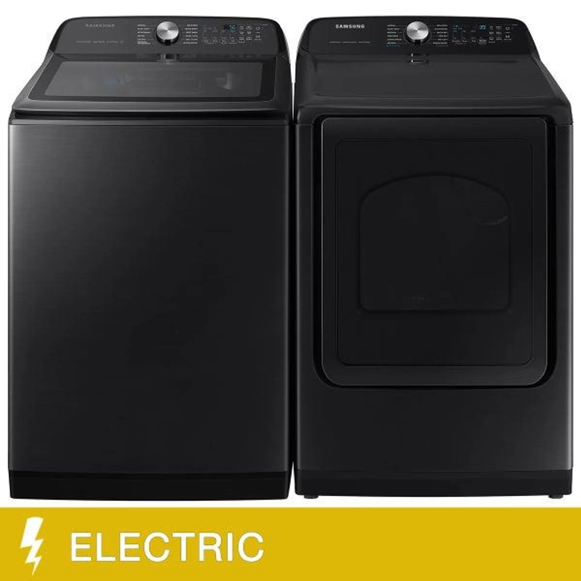 Samsung 2-piece Black Laundry Suite with 6.0 cu. ft. Top Load Washer and 7.4 cu. ft. Dryer with Super Speed 36 Minute Wash Cycle