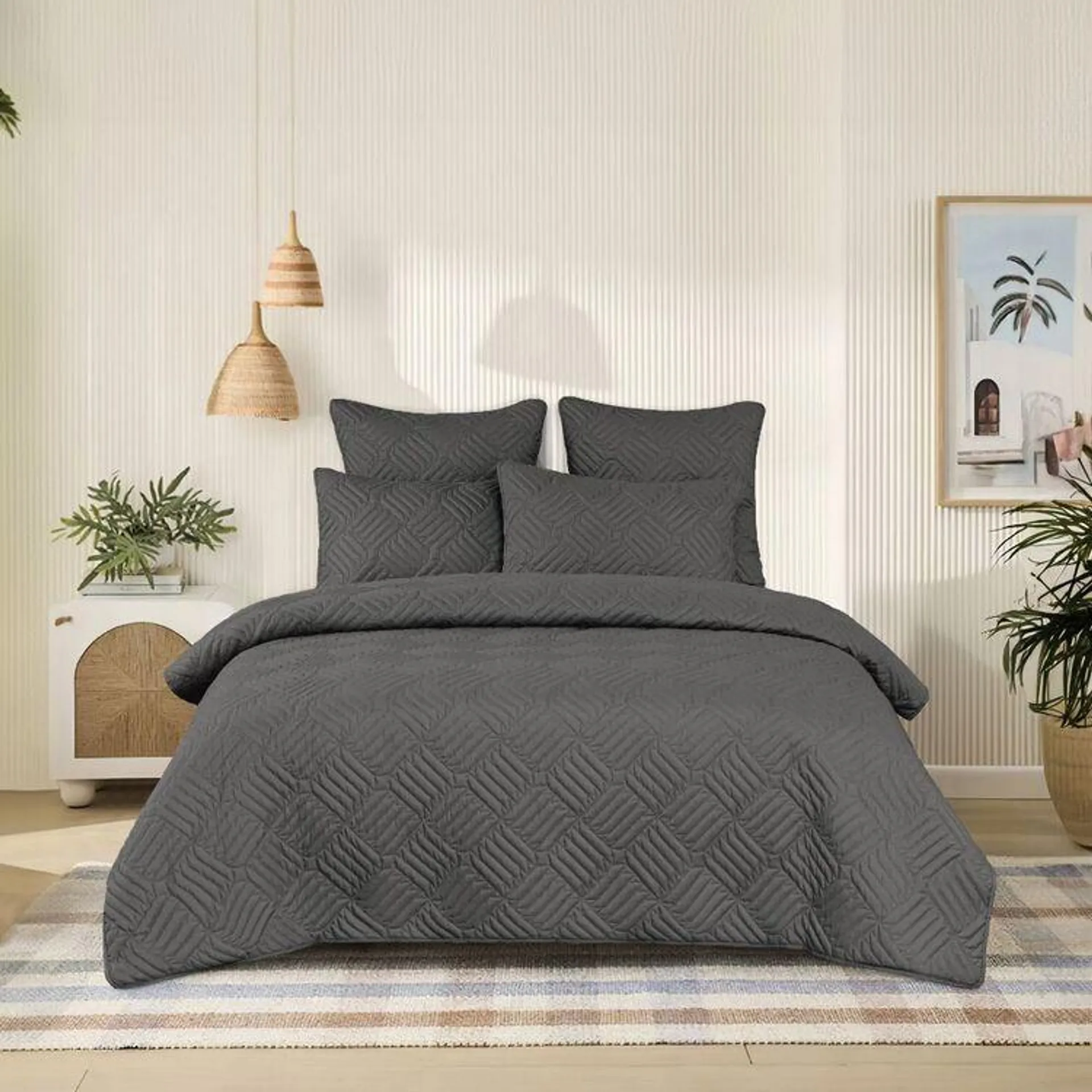 KOO Henley Quilted Quilt Cover Set Charcoal