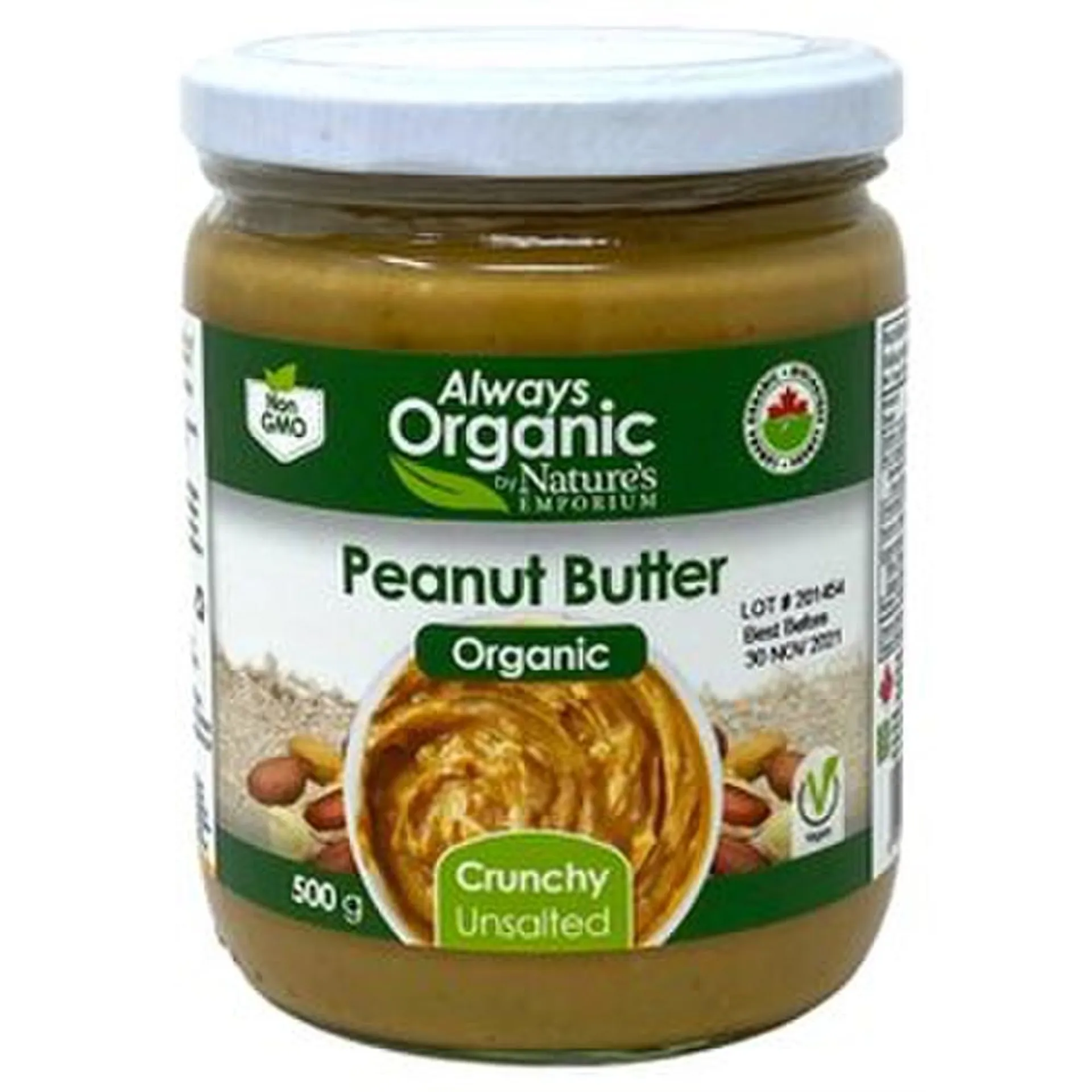 Always Organic Peanut Butter Org Crunchy Unsalted 500g